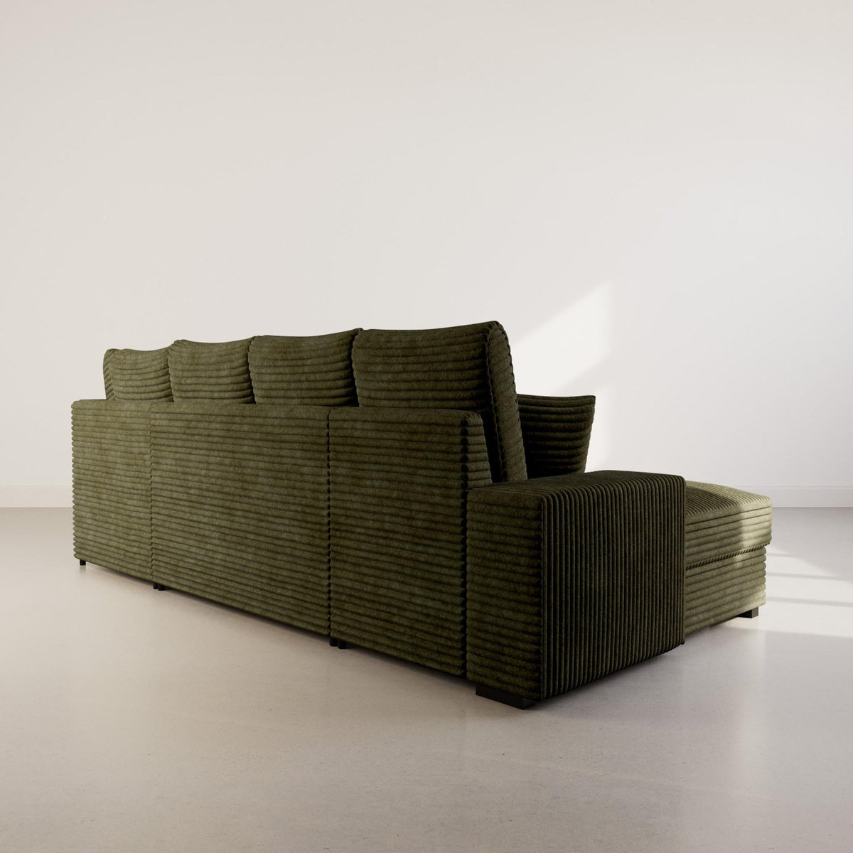 BEST MOBILIER Lorie - canapé panoramique d'angle droit 7 places convertible en velours côtelé grosse côte avec coffre