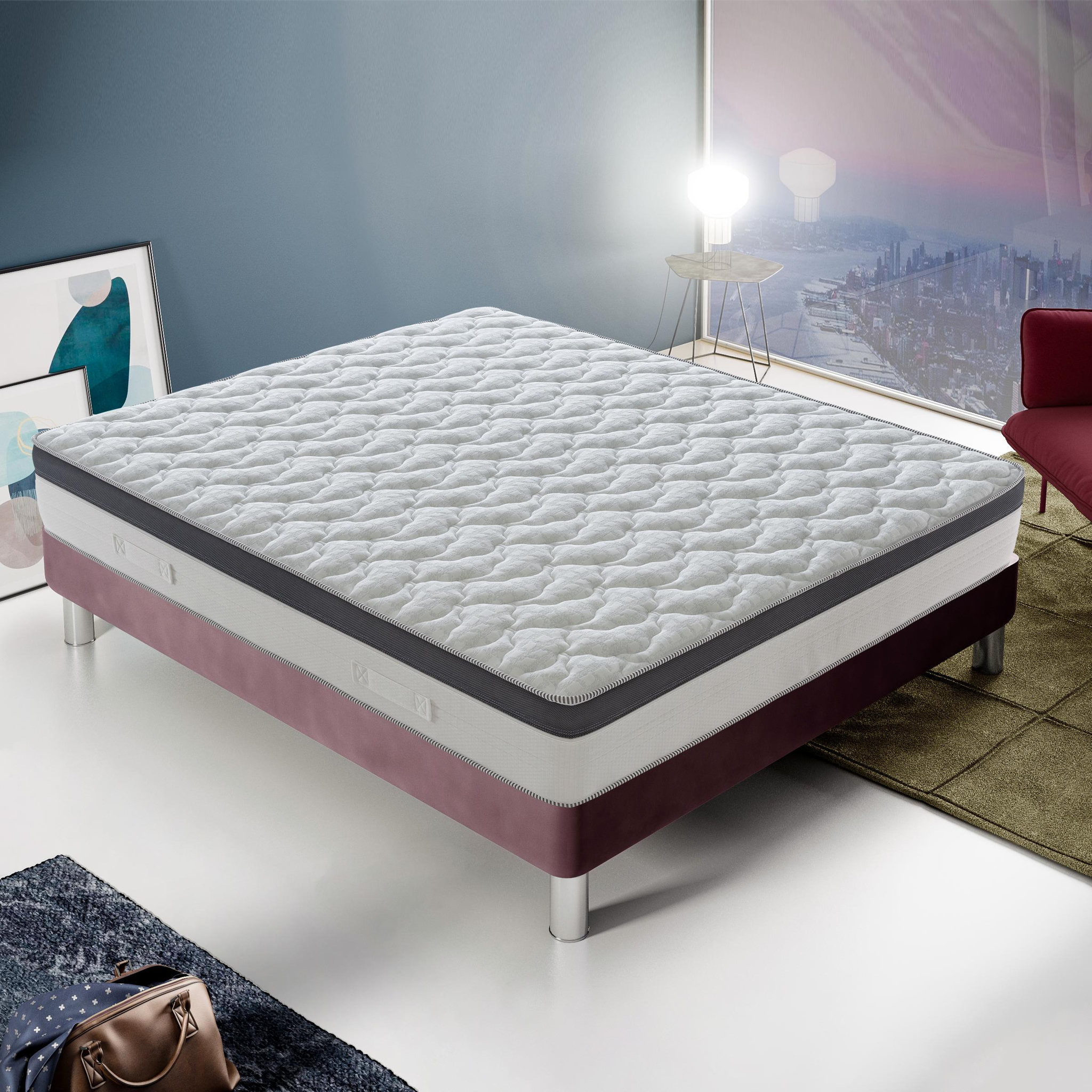 ILOVESLEEP Matelas Ressorts Ensachés POSITANO - Accueil Mémoire De Forme - Epaisseur 28 Cm. Coloris disponibles : Blanc