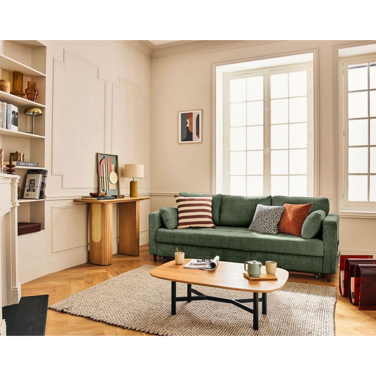 LISA DESIGN Anna - canapé droit 3 places convertible avec poche en velours texturé