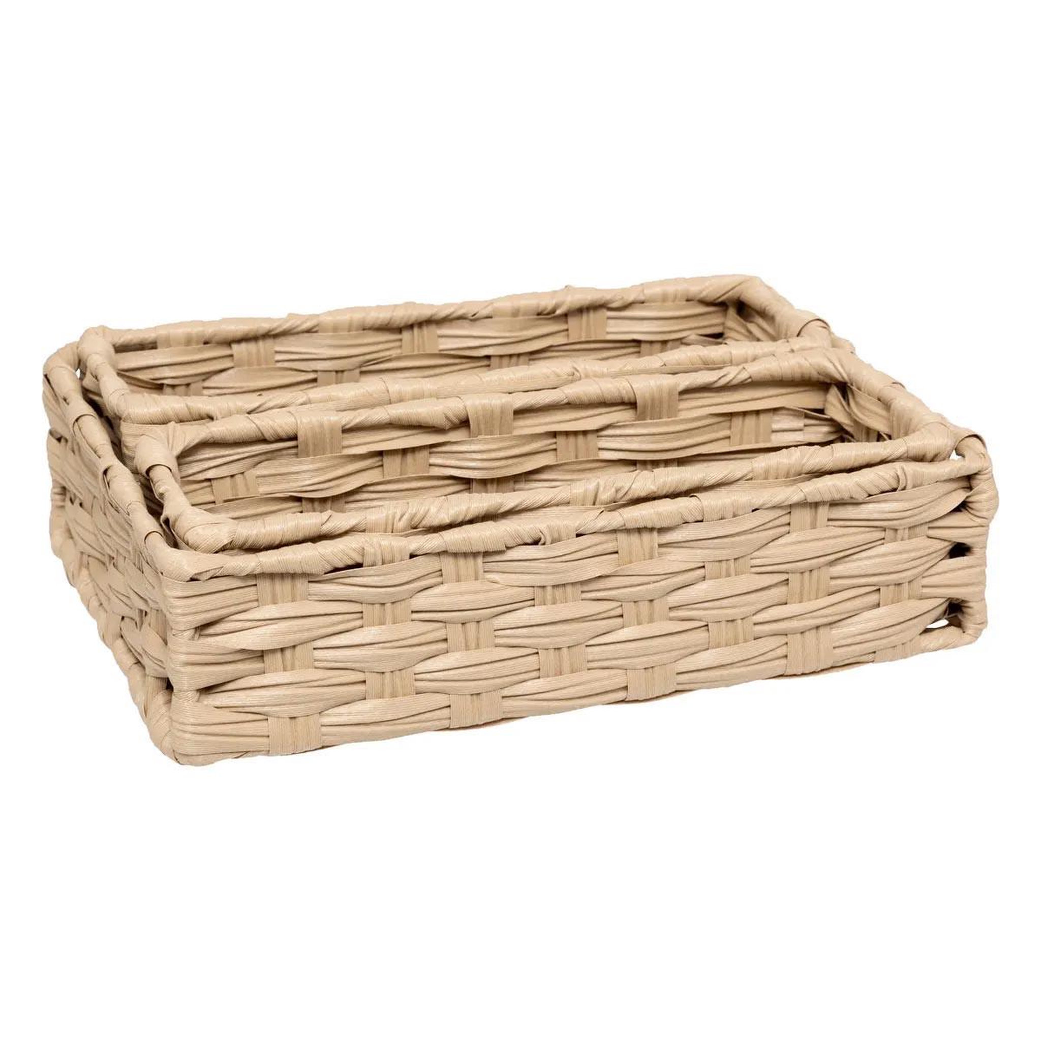 Voir la diapositive 2 : FIVE Lot de 3 paniers de rangement bas  tressé  27cm naturel