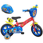Nickelodeon Vélo enfant - Modèle 12'' Pat Patrouille + Casque pour enfant de 85/100 cm avec stabilisateurs - Plaque décorative avant - Porte bidon - 1 frein et roues à bâtons