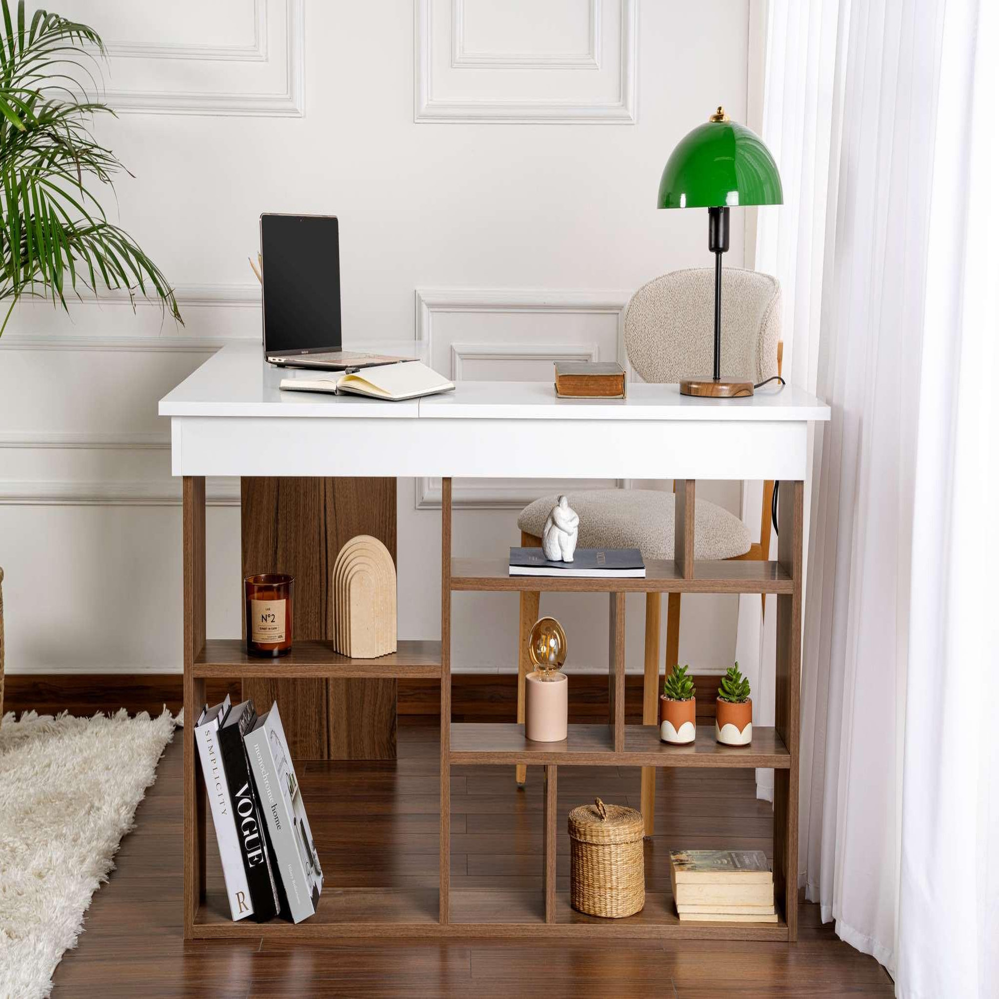 Voir la diapositive 4 : Habitat et Jardin Bureau en bois  vesper  130 x 120 x 72 cm - noyer