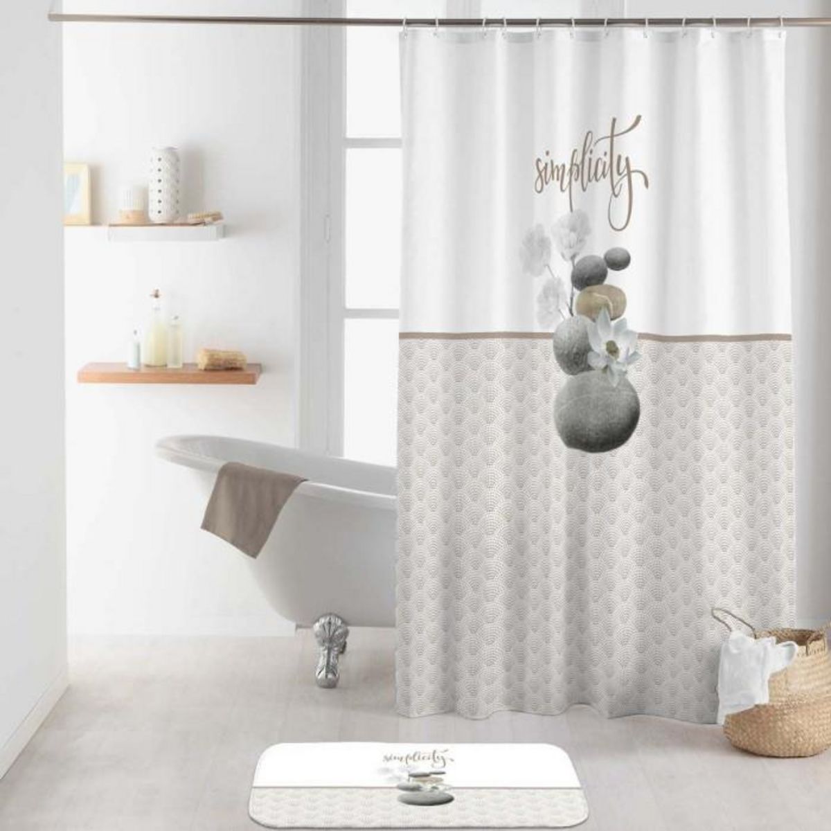 Paris Prix Rideau de Douche Imprimé  Minéral  180x200cm Taupe