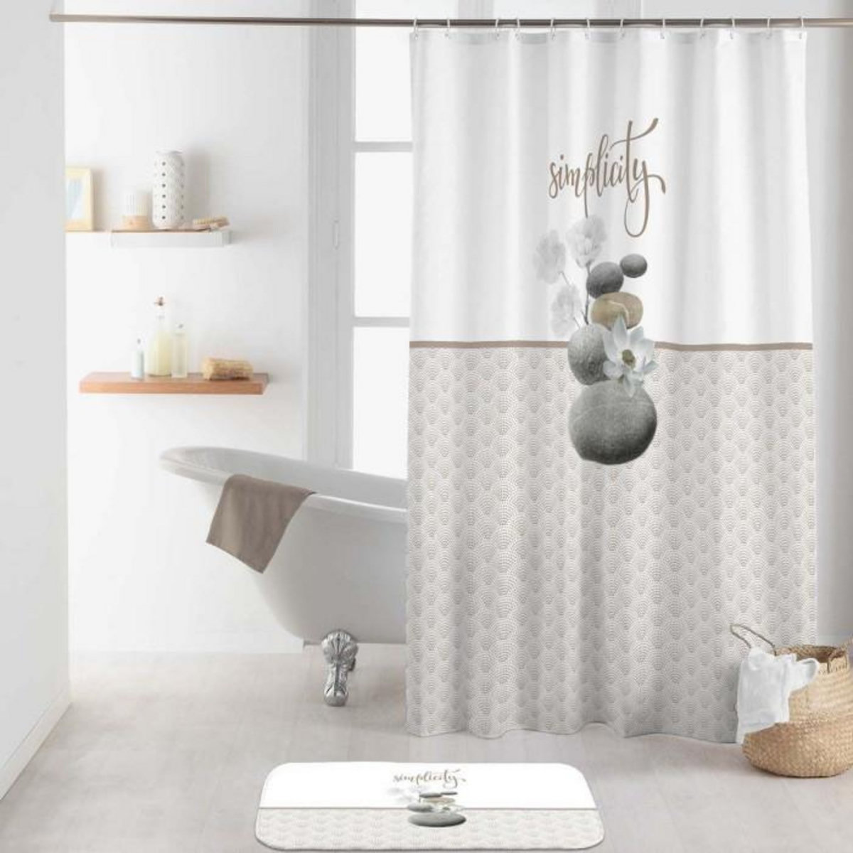 Paris Prix Rideau de Douche Imprimé  Minéral  180x200cm Taupe