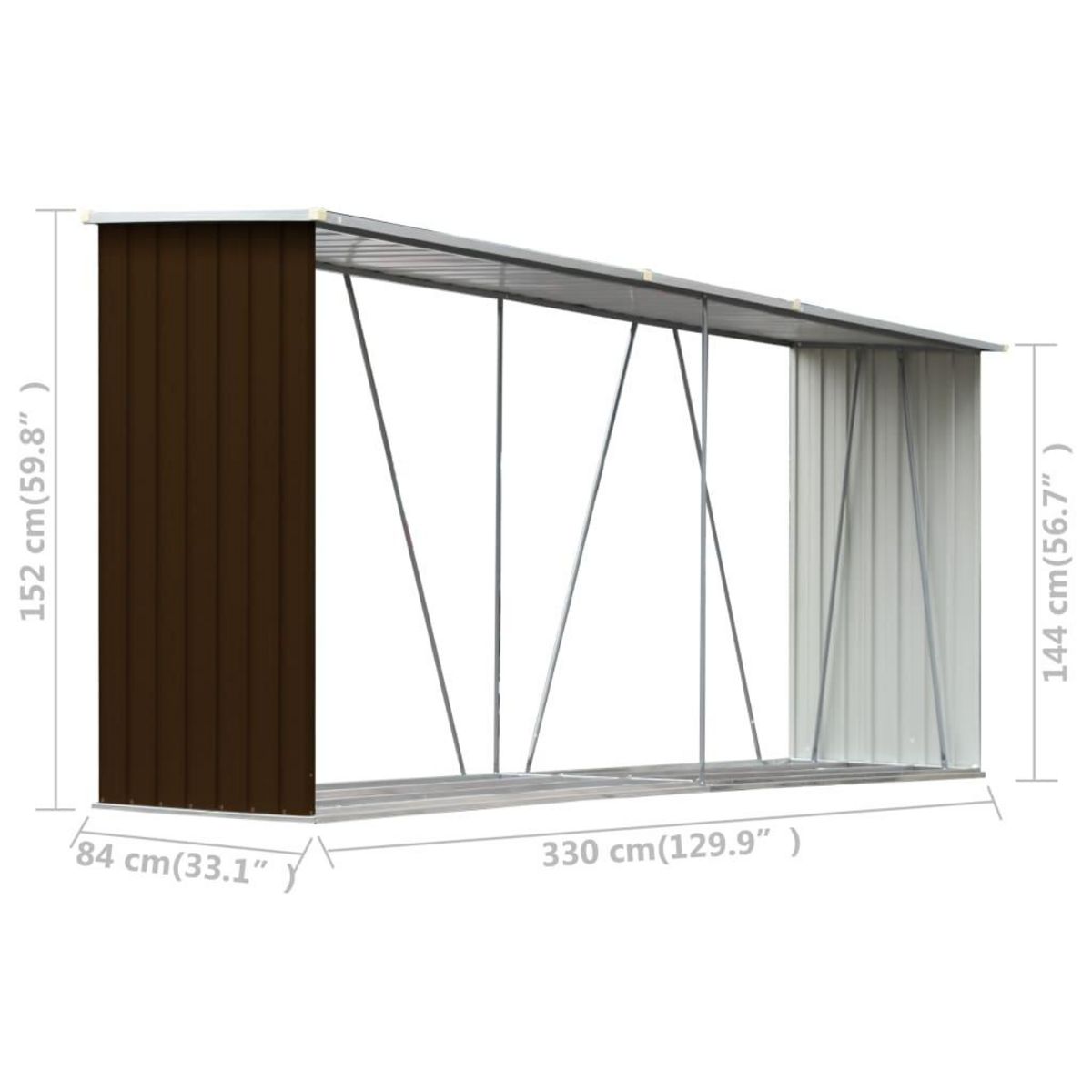 VIDAXL Abri de stockage de bois Acier galvanise 330x84x152 cm Marron