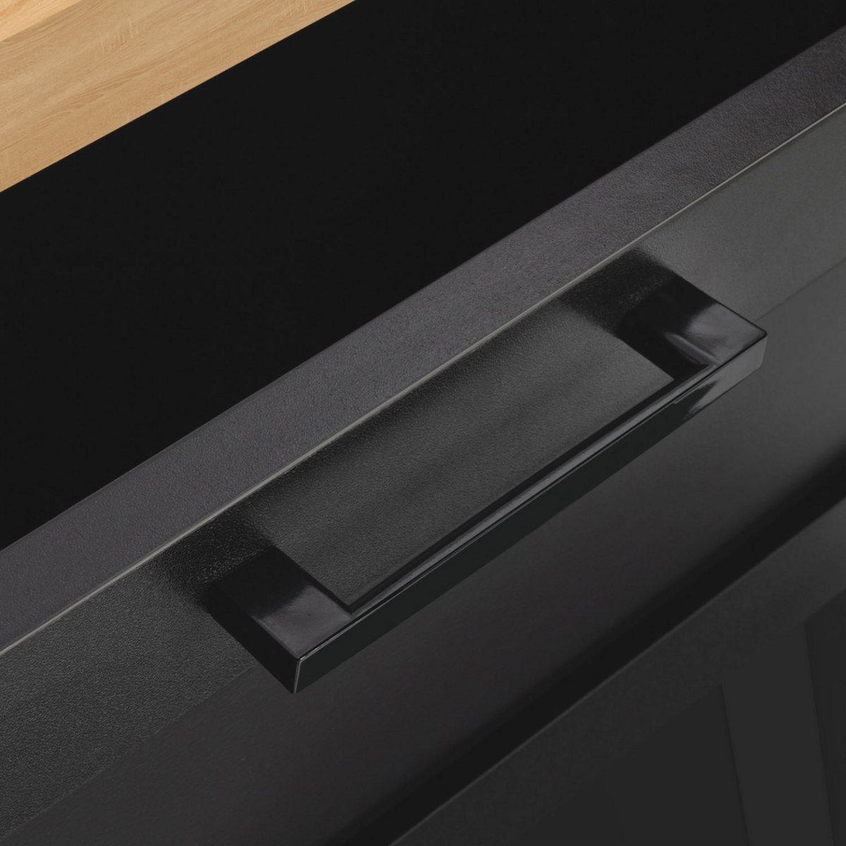 ID MARKET Buffet 100 cm VITO 3 portes et 1 tiroir noir et plateau bois