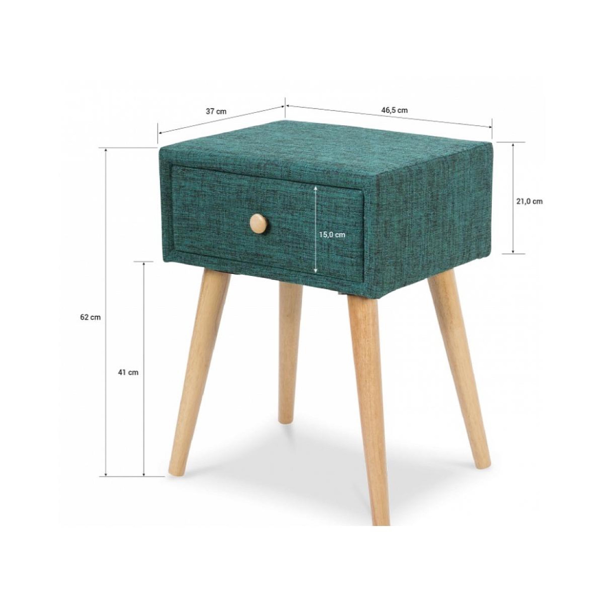 Voir la diapositive 2 : HomeStyle4U Table de chevet avec tiroir en tissu turquoise