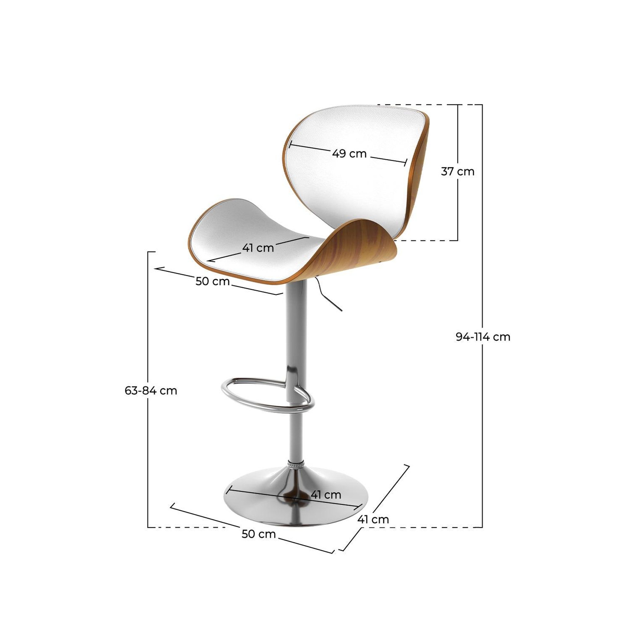 Voir la diapositive 4 : MAISON PAVANE Chaise de bar réglable 63/84 cm en cuir synthétique blanc-baudoin