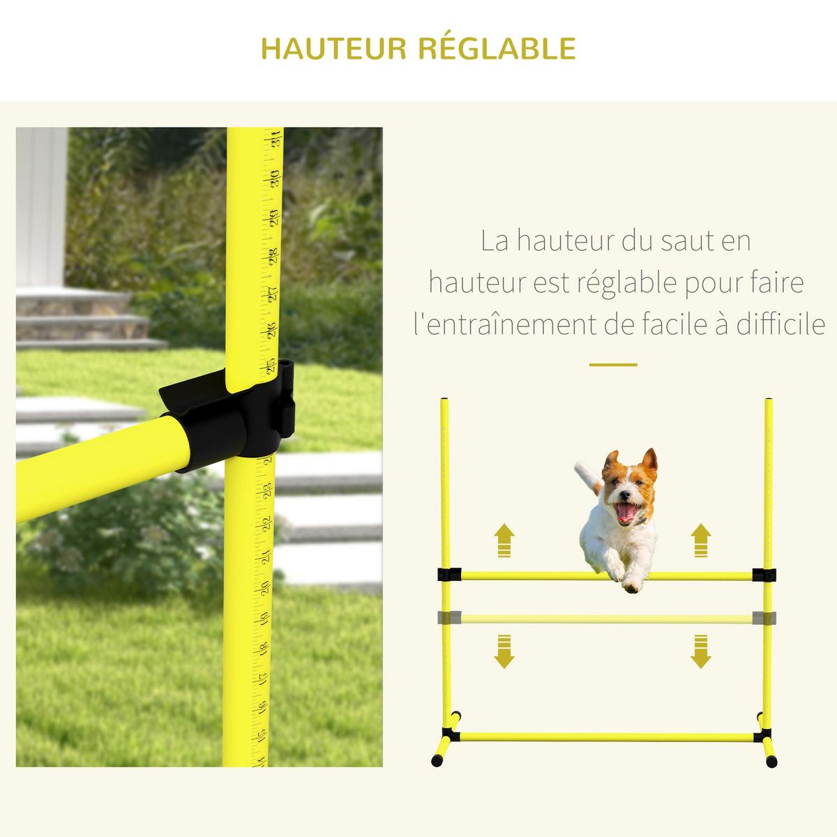 PAWHUT Agility sport pour chiens set de 4 obstacles professionnels avec système de maintien au sol sac transport fourni jaune noir