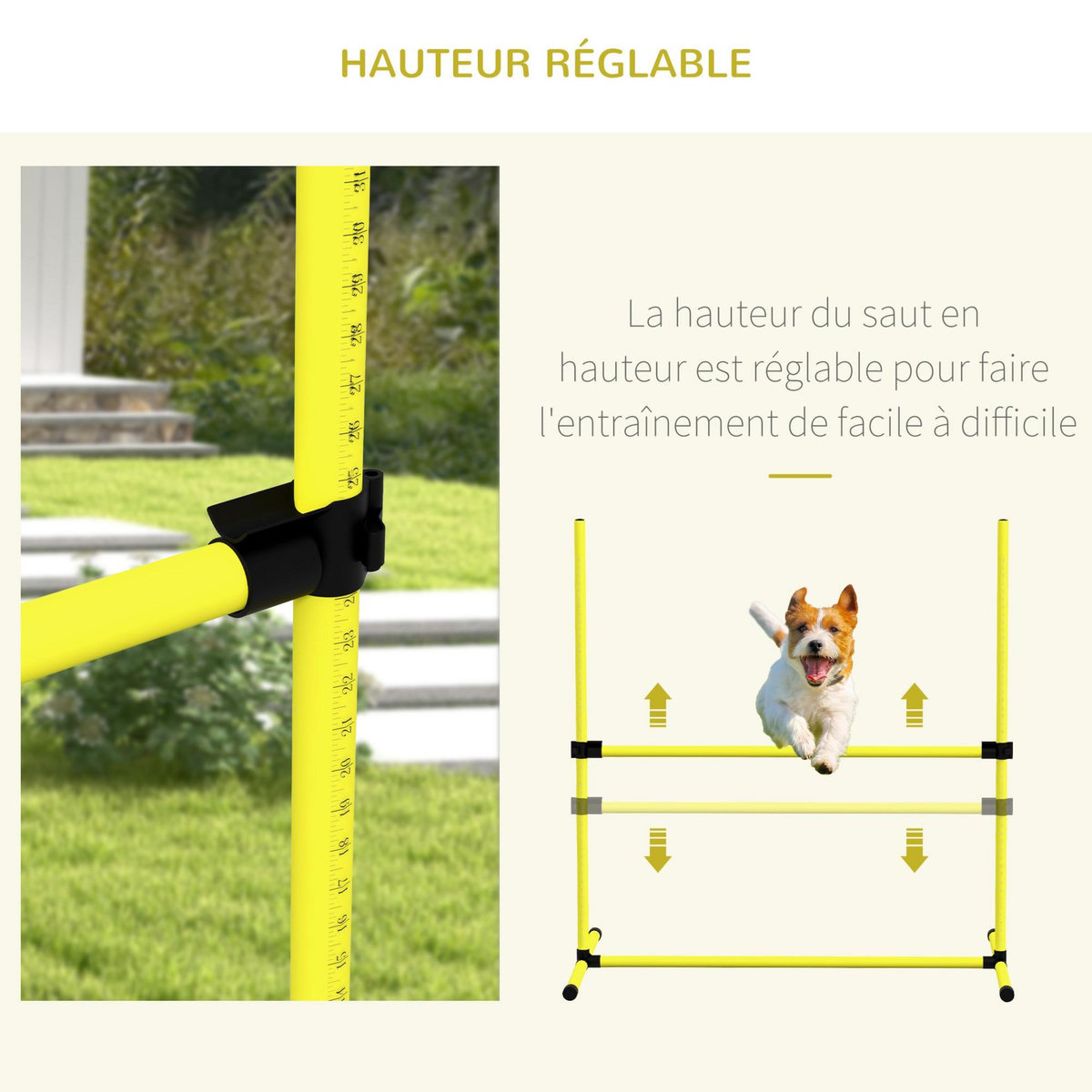 PAWHUT Agility sport pour chiens set de 4 obstacles professionnels avec système de maintien au sol sac transport fourni jaune noir