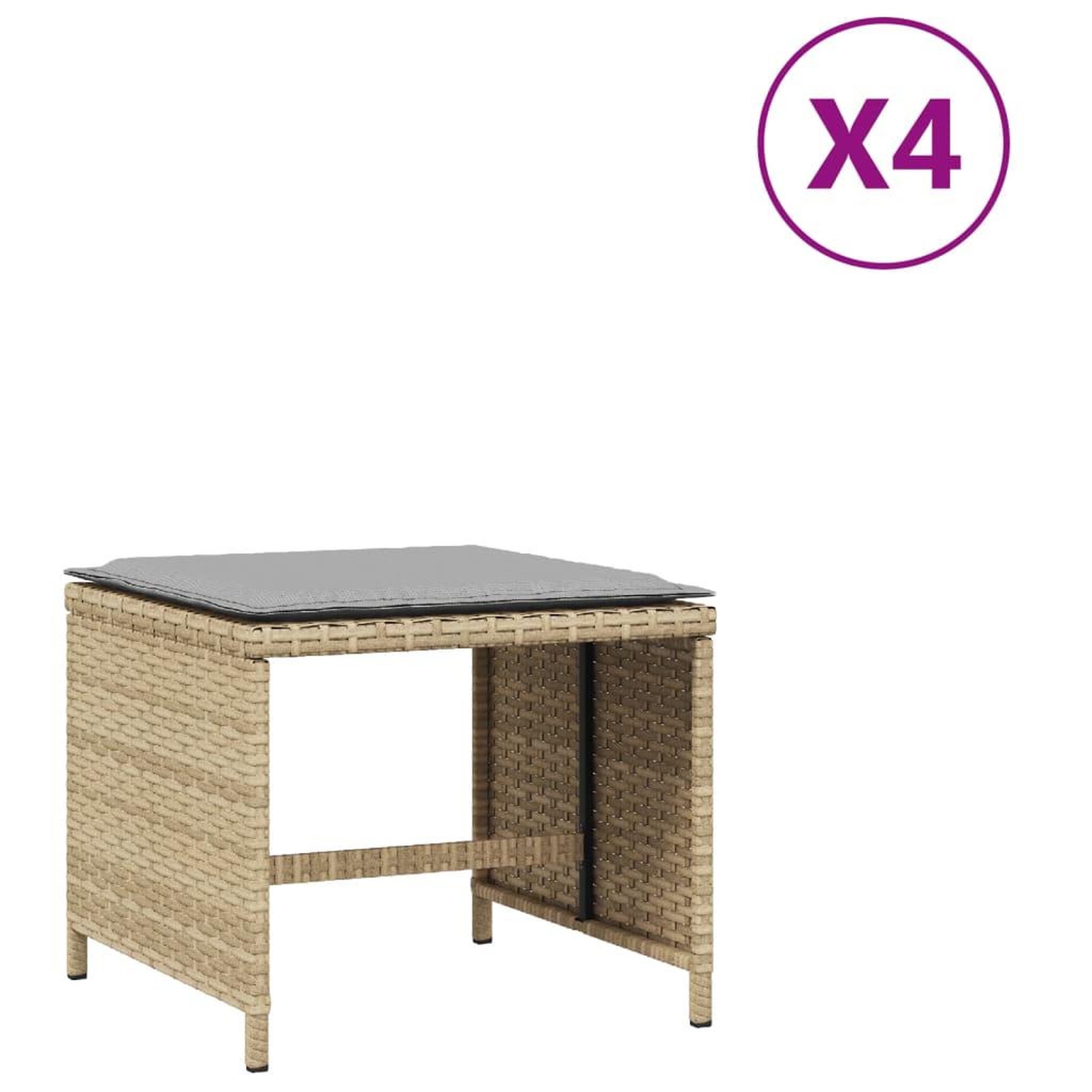 Voir la diapositive 2 : VIDAXL Tabourets de jardin coussins lot de 4 melange beige 41x41x36 cm