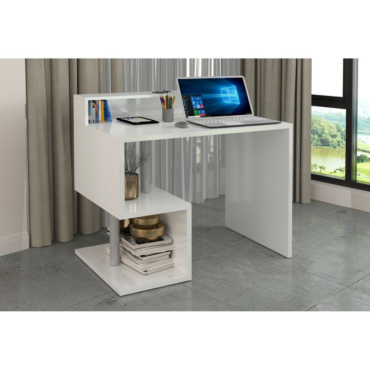Bureau droit avec rehaussement L100 cm SANTA