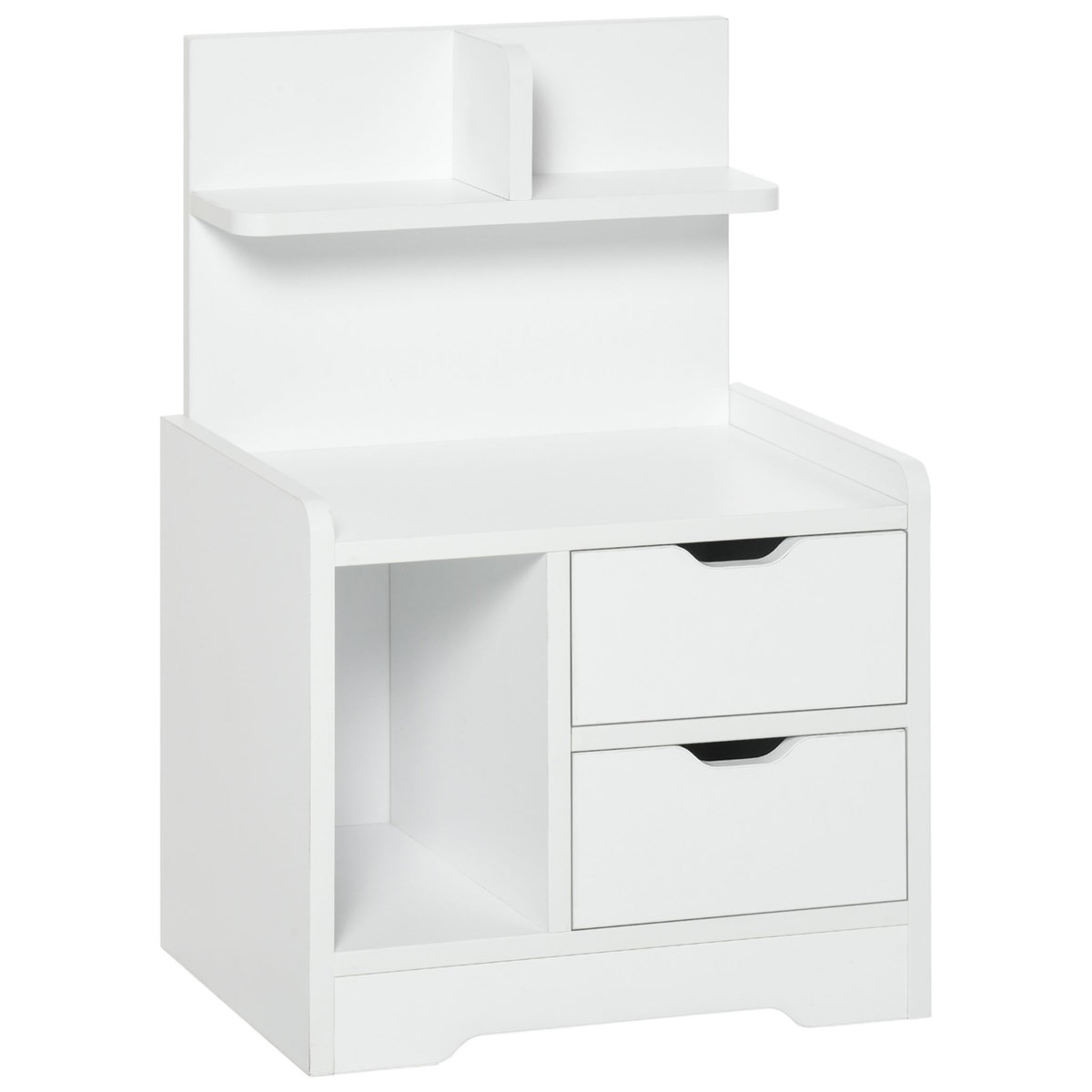 HOMCOM Chevet table de nuit multi-rangement 2 tiroirs niche étagère plateau panneaux particules blanc