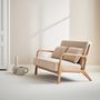Voir la diapositive 3 : SWEEEK Banquette 2 places scandinave en bois et tissu beige. Lorens. L 124 x P 83 x H 77cm