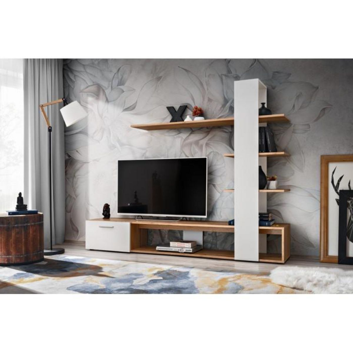 Paris Prix Ensemble Meuble TV Design  Eko  190cm Naturel & Blanc
