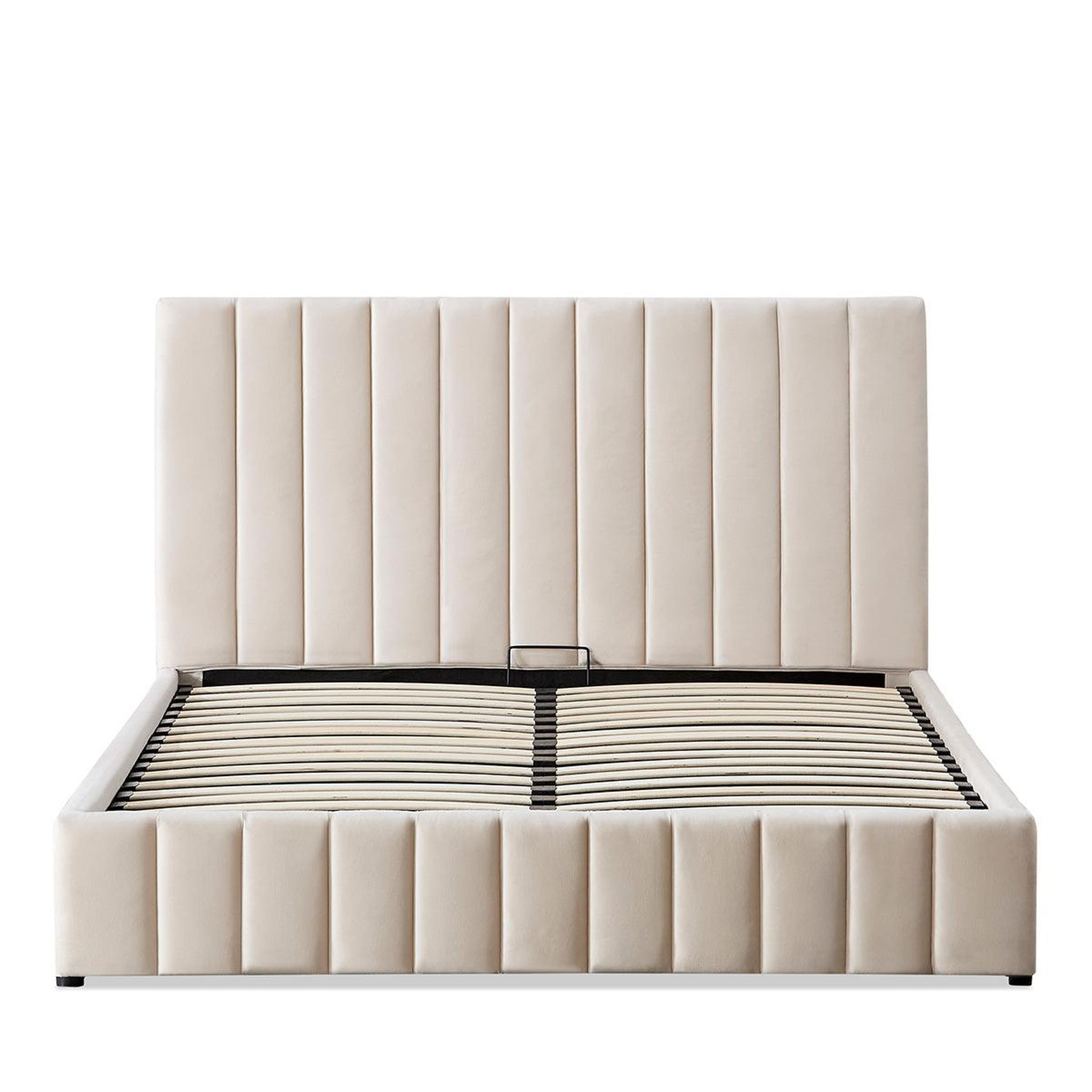 Voir la diapositive 2 : BELLECOUR Bellecour literie | lit coffre velours beige trocadero 2 places