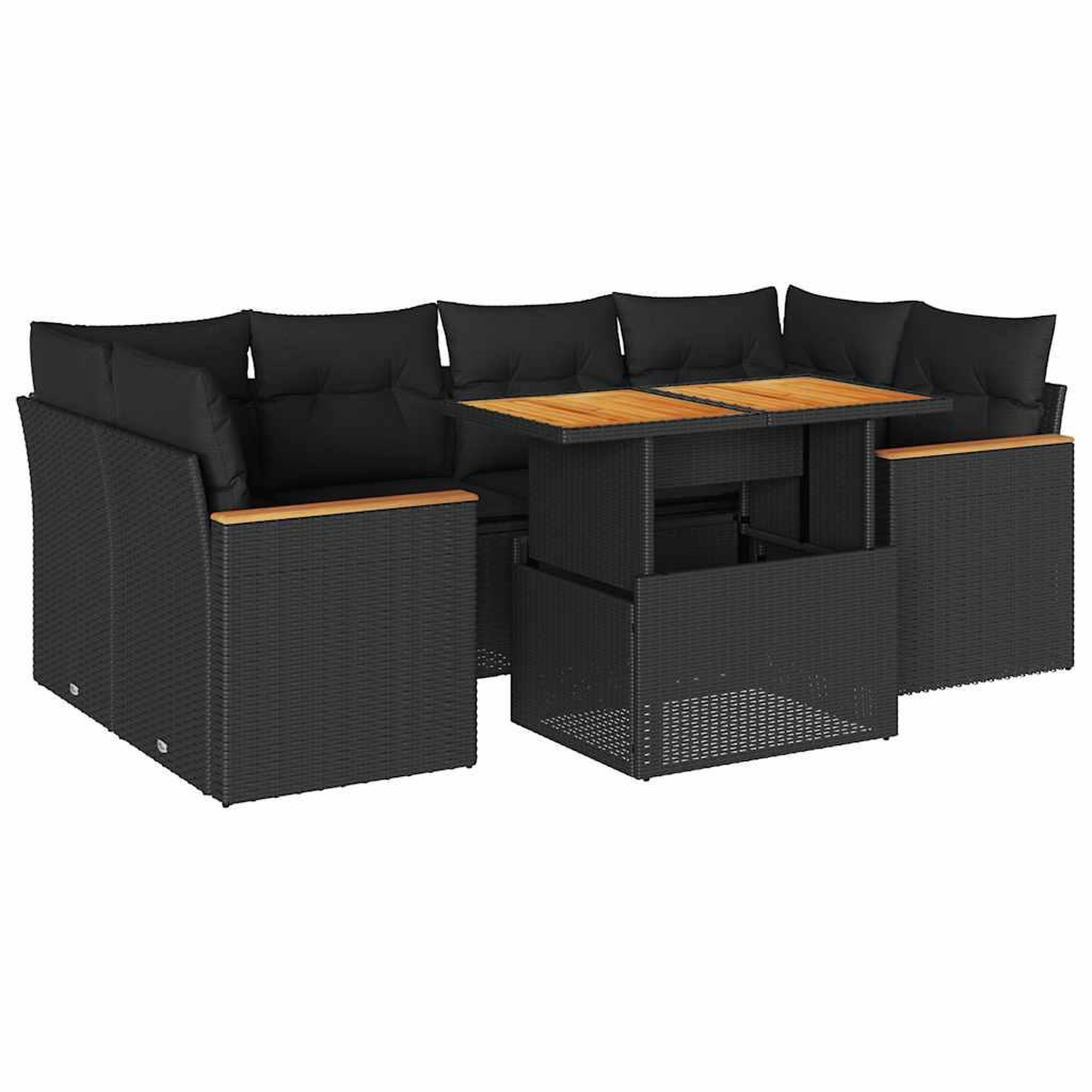 Voir la diapositive 2 : VIDAXL Salon de jardin 6 pcs avec coussins noir resine tressee acacia
