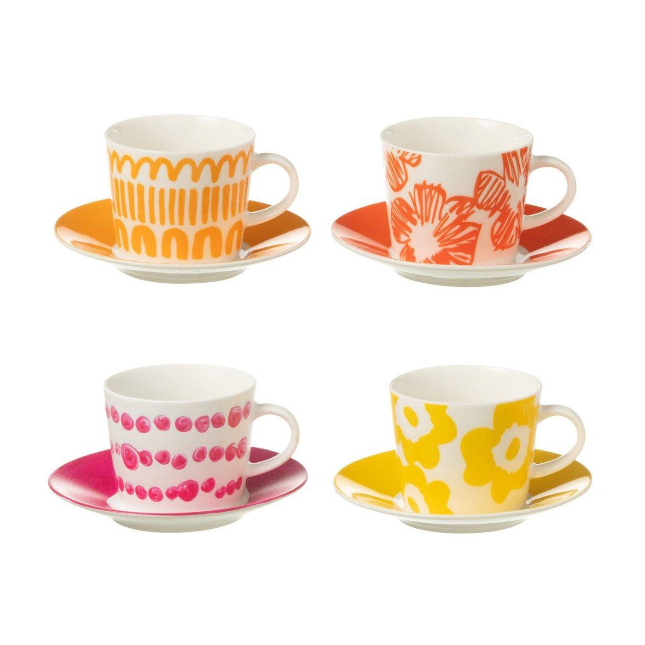 J-LINE Lot de 4 tasses & sous-tasses  fiesta sud  9cl multicolore