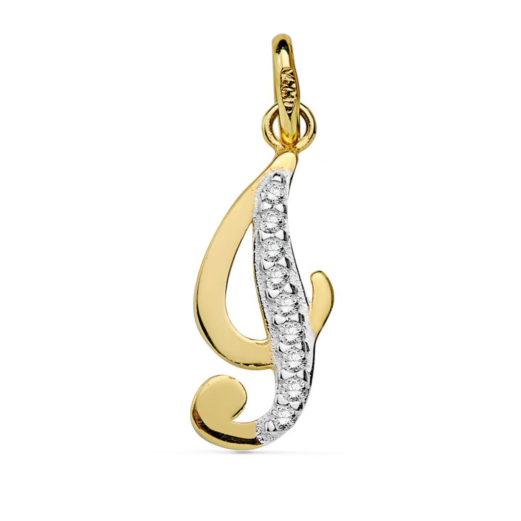 L'ATELIER D'AZUR Pendentif Or 18 Carats 750 Jaune Serti de Zirconiums - Initiale Lettre  I  - Chaine Offerte