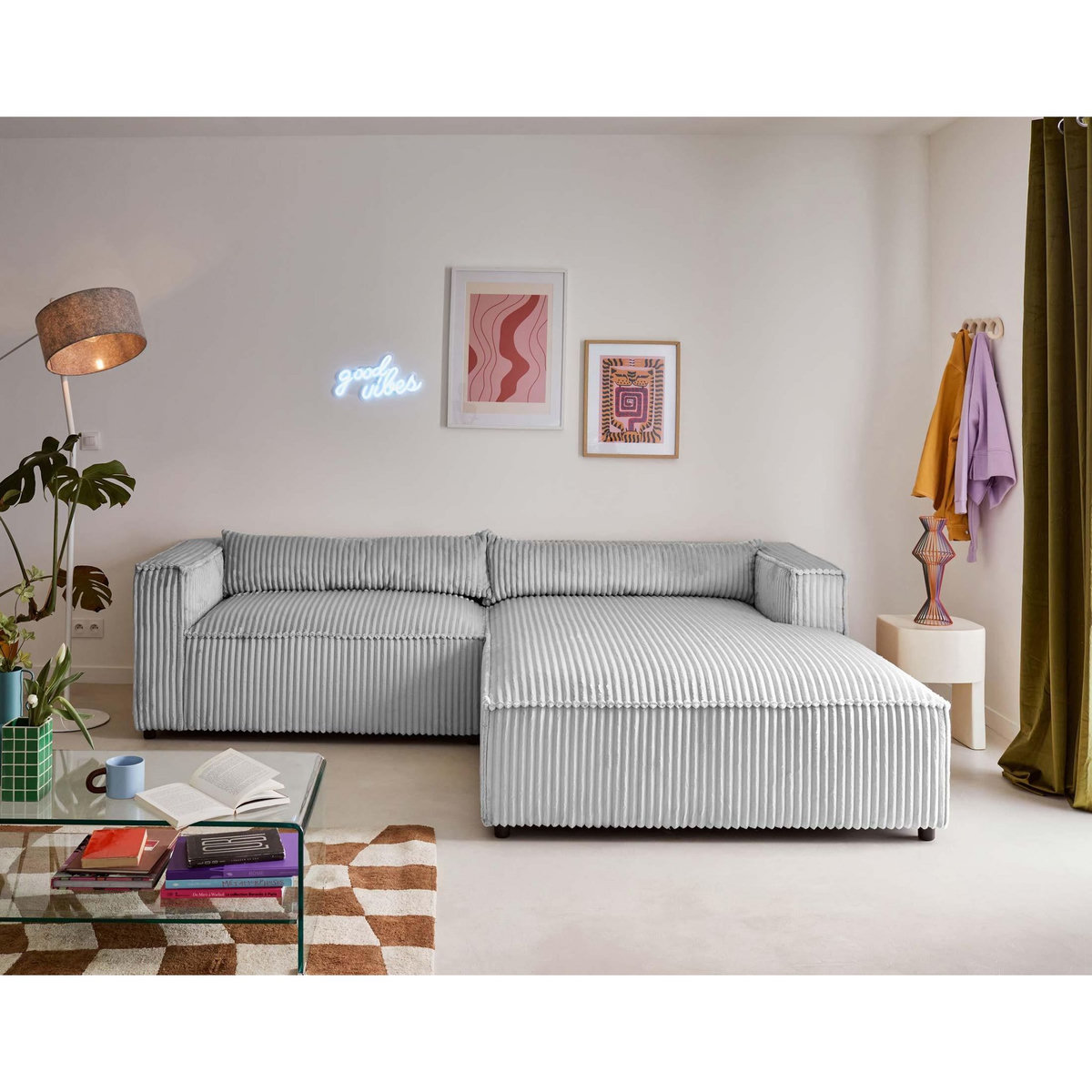 LISA DESIGN Ela - canapé d'angle droit - 4 places - en velours côtelé grosses côtes