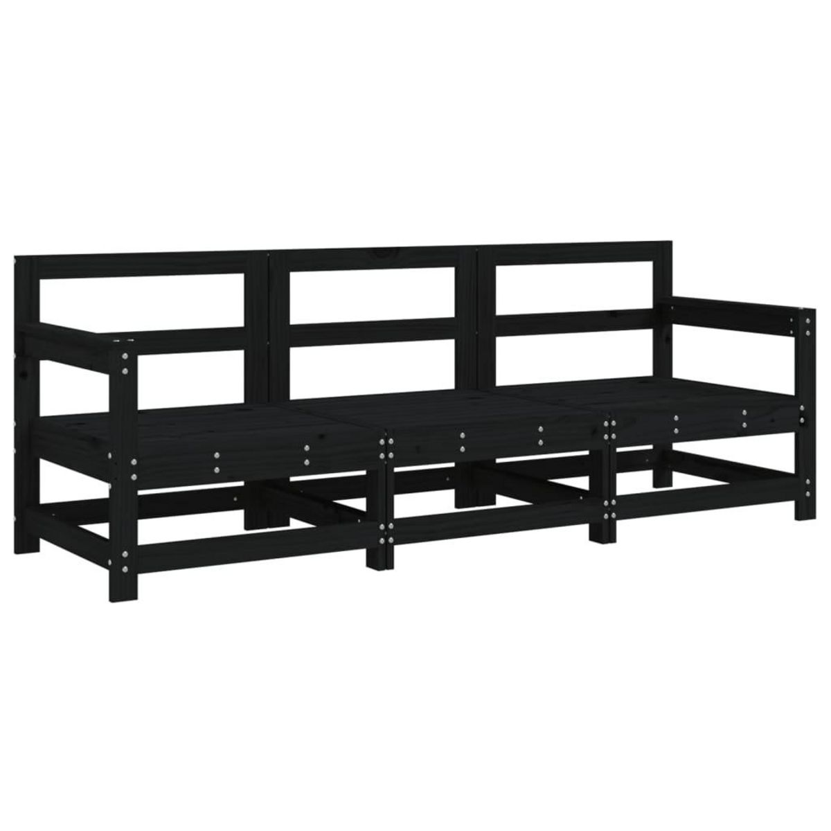 VIDAXL Salon de jardin 3 pcs noir bois massif de pin
