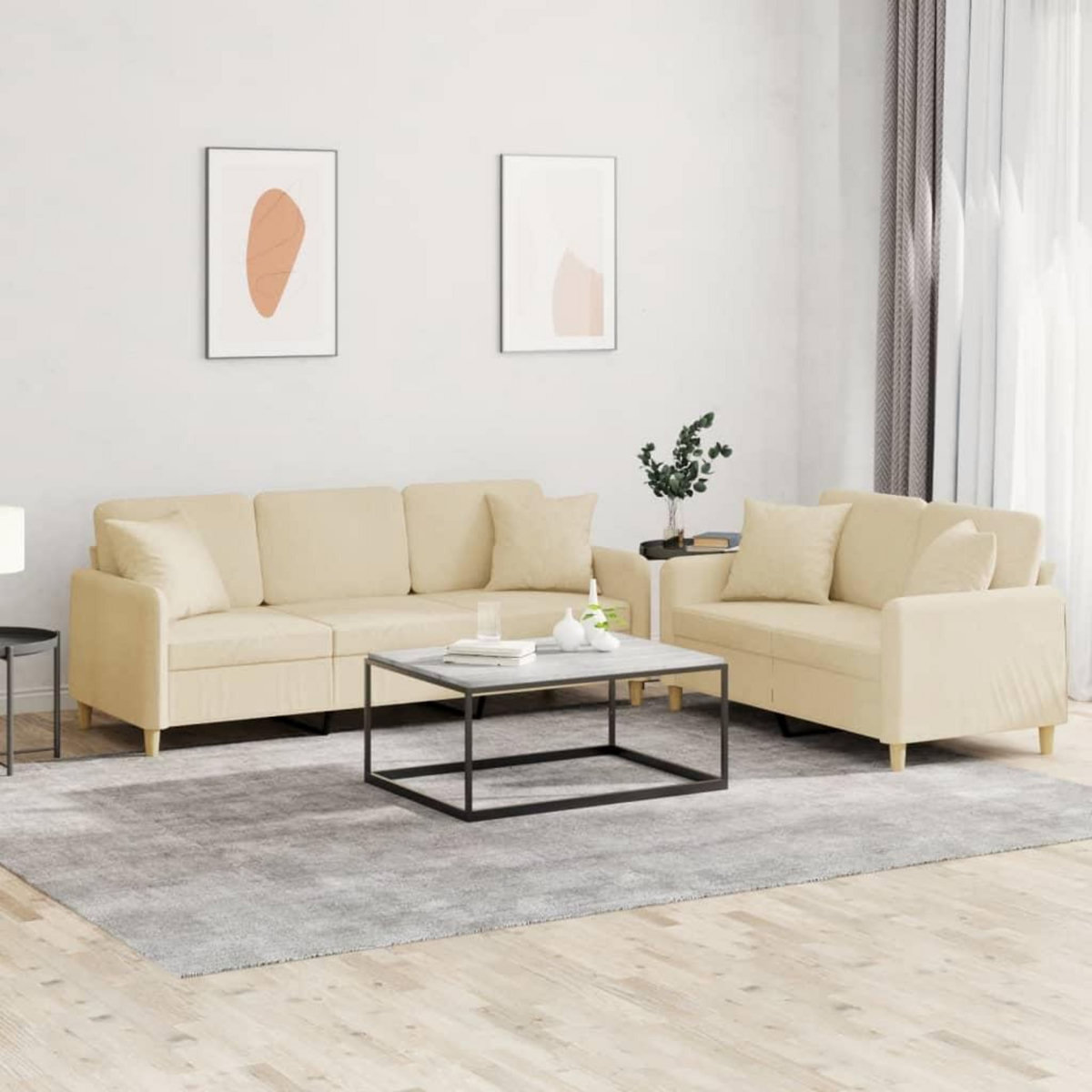 VIDAXL Ensemble de canapes 2 pcs avec coussins creme tissu
