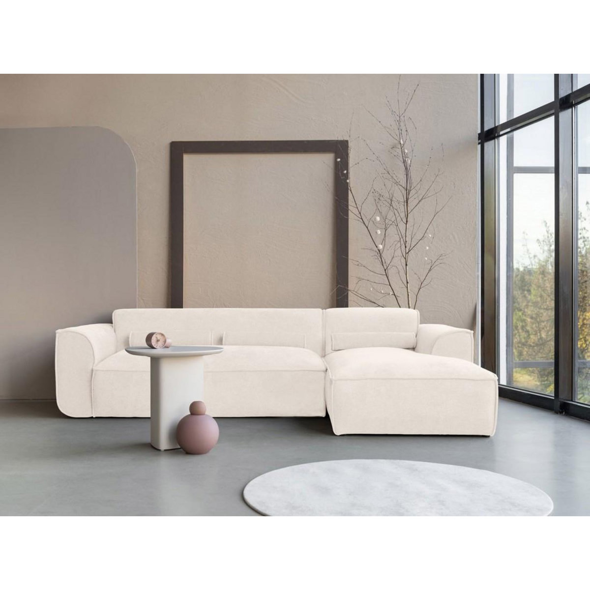 BEST MOBILIER Felix - canapé modulable d'angle droit 4 places en tissu texturé