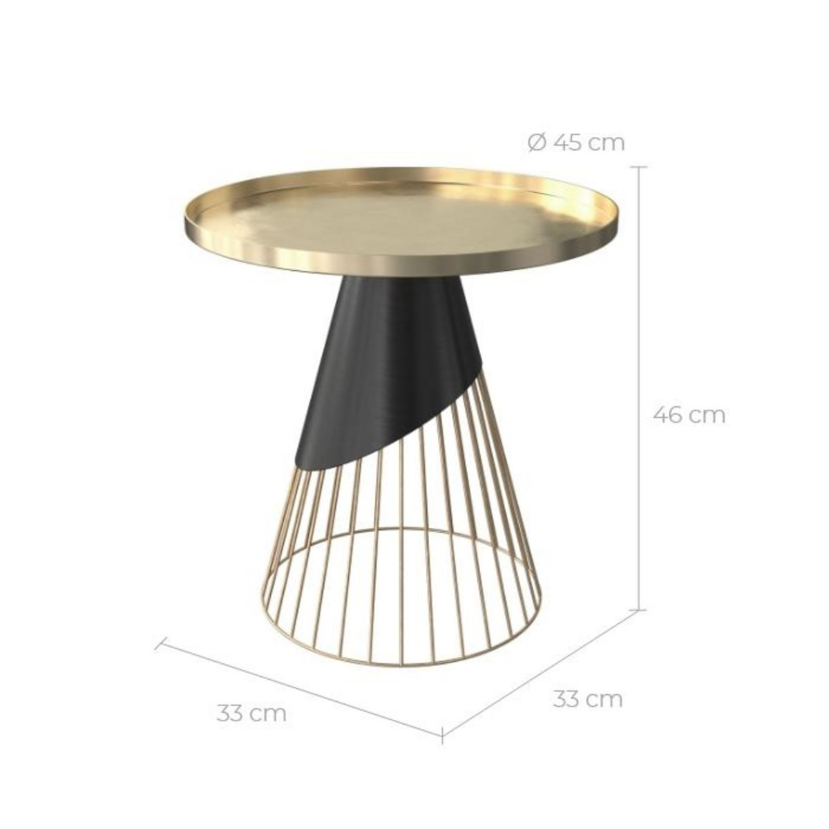 Rendez vous déco Table d'appoint ronde en métal noir et plateau laiton D45 cm - Corry