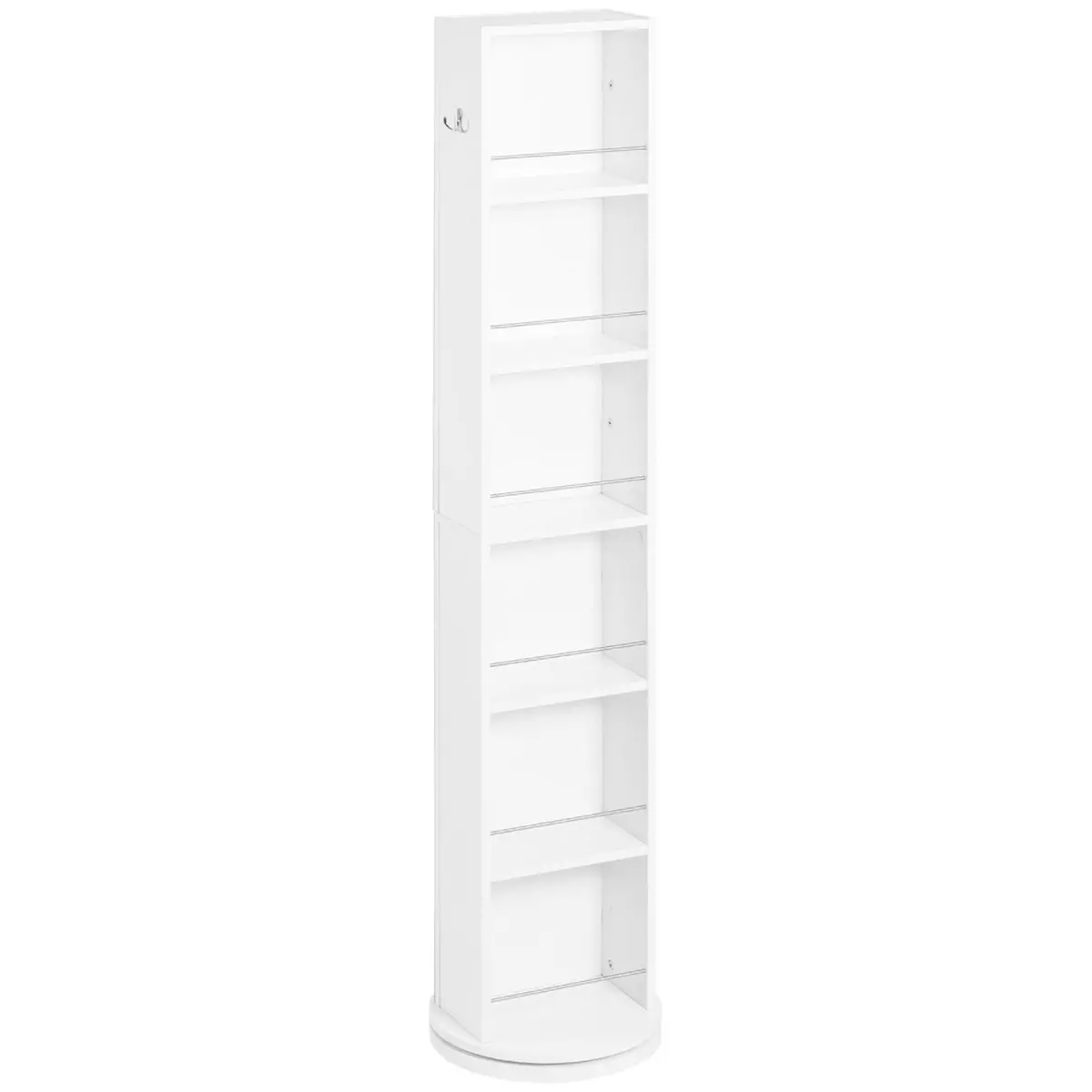 KLEANKIN Meuble colonne de salle de bain pivotant avec miroir - 6 étagères - 36L x 36l x 171H cm - blanc
