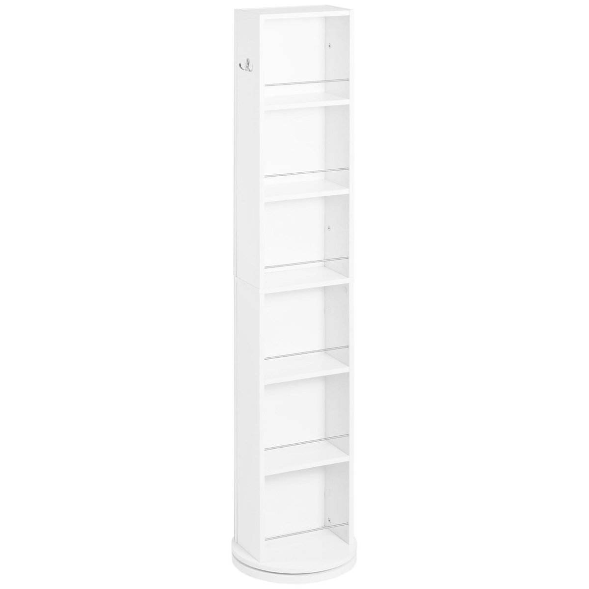 KLEANKIN Meuble colonne de salle de bain pivotant avec miroir - 6 étagères - 36L x 36l x 171H cm - blanc