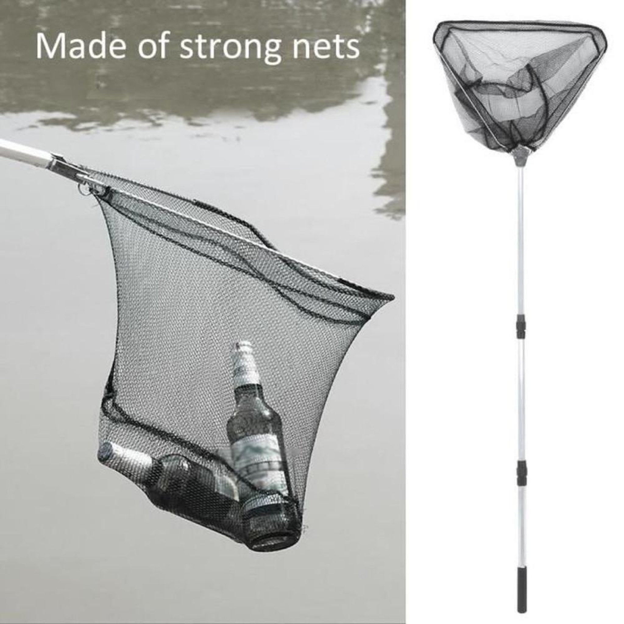 Voir la diapositive 2 : Épuisette de pêche pliante 1,5 m télescopique filet souple noir pour eau douce et saumâtre