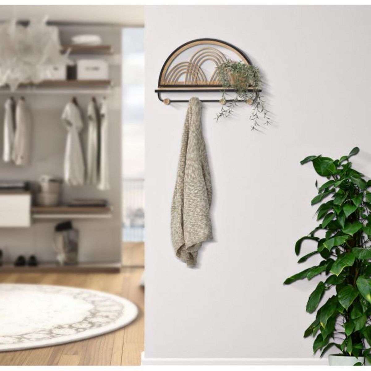 Paris Prix Patère Murale Avec Étagère  Porto  46cm Noir & Naturel