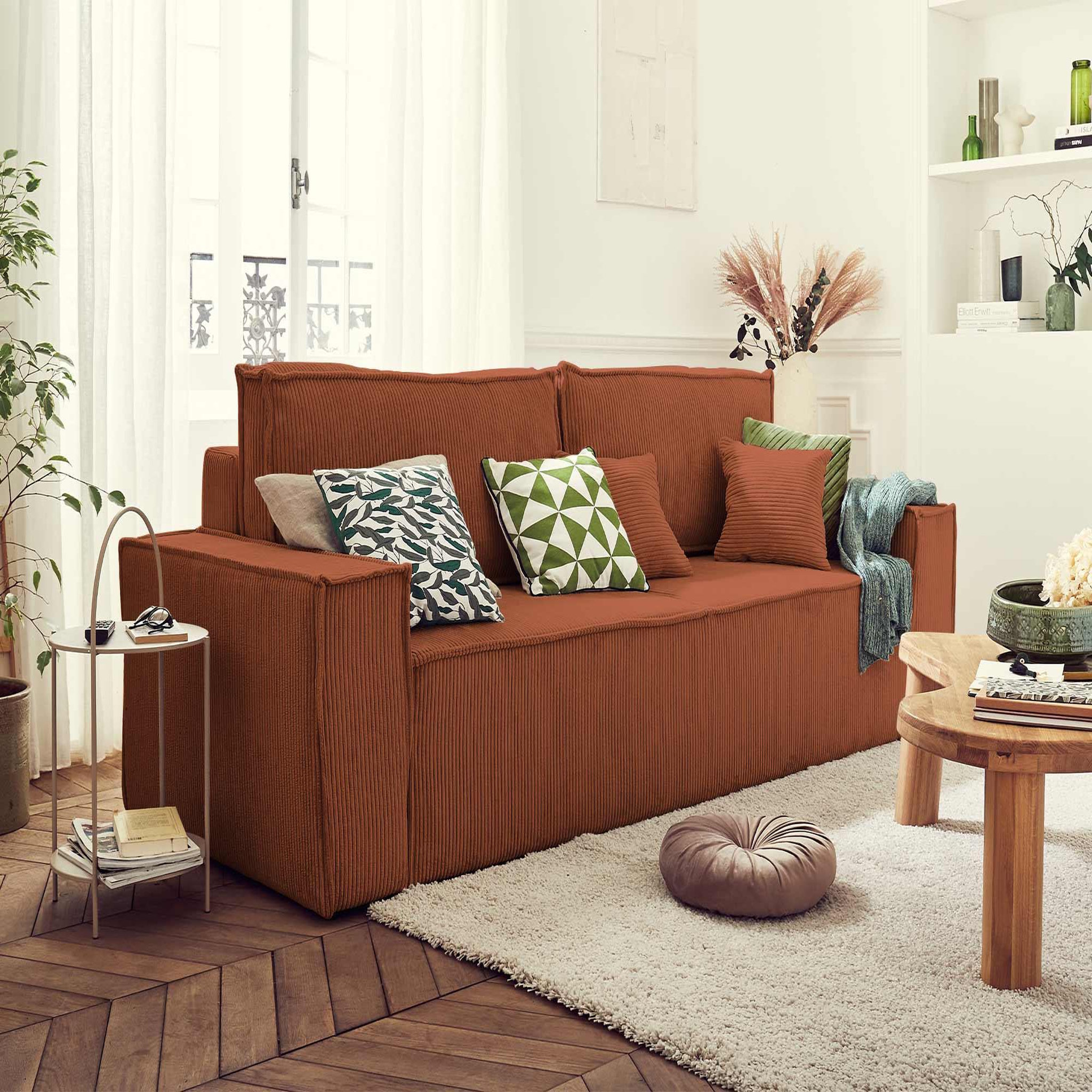 Voir la diapositive 5 : BEST MOBILIER Dellia - canapé 3 places convertible - avec coffre - en velours côtelé - style contemporain