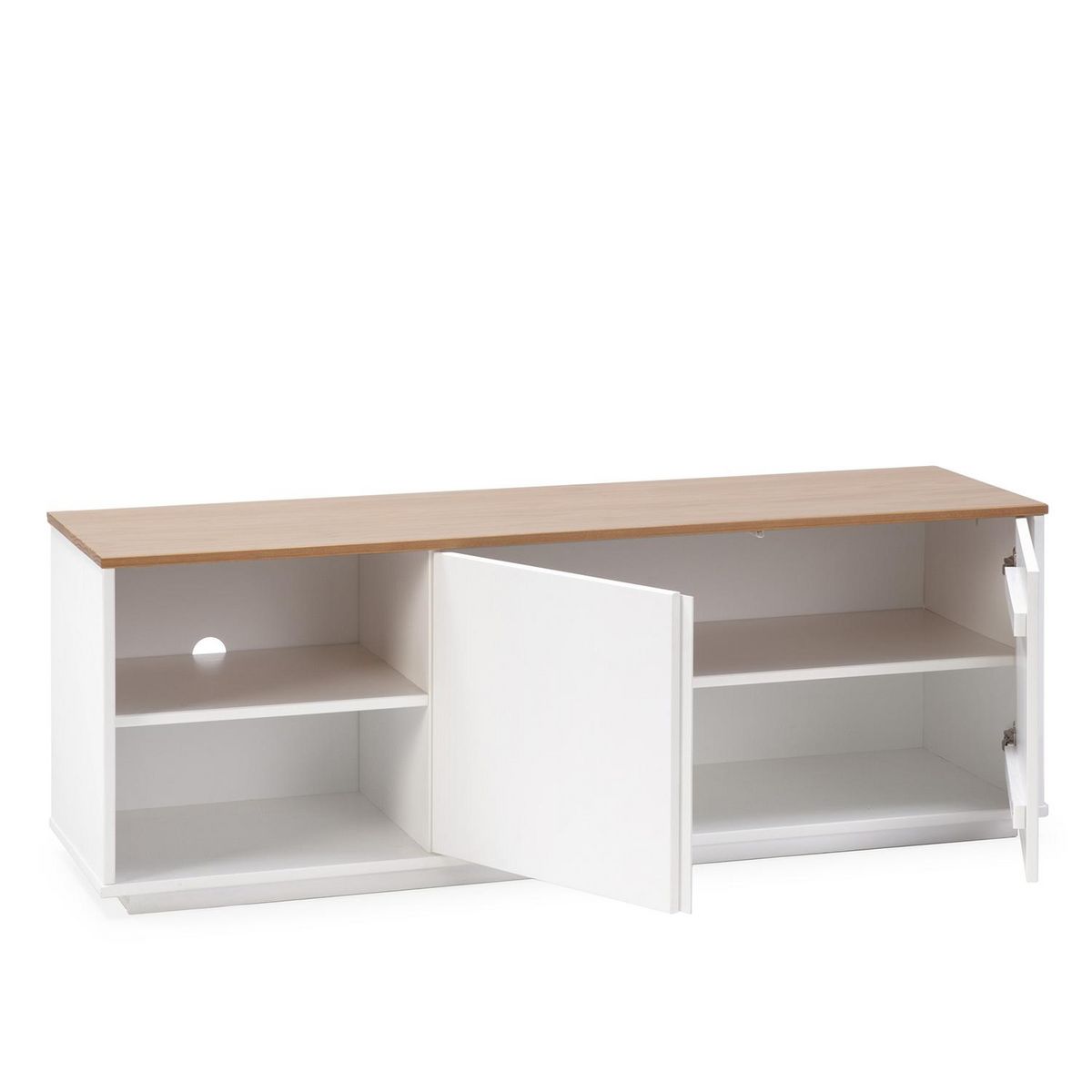 VS VENTA-STOCK Meuble tv Bob 2 Portes 2 niches blanc/chêne, bois massif