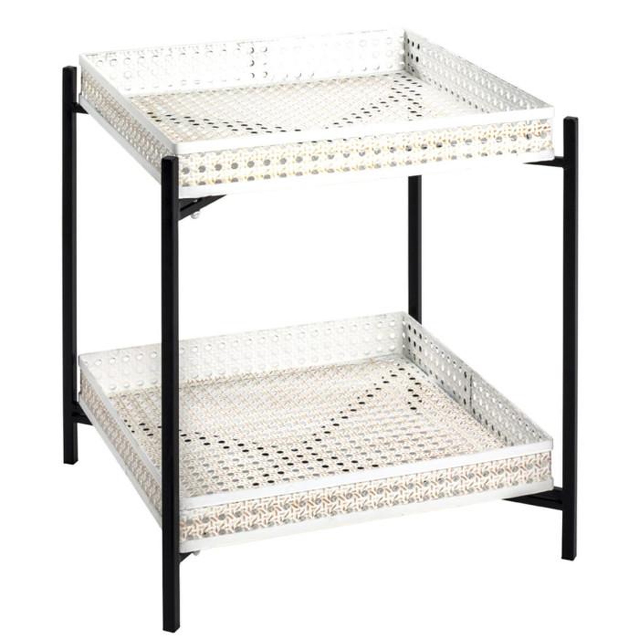 Voir la diapositive 1 : Paris Prix Table d'Appoint 2 Niveaux  Cannage  50cm Blanc