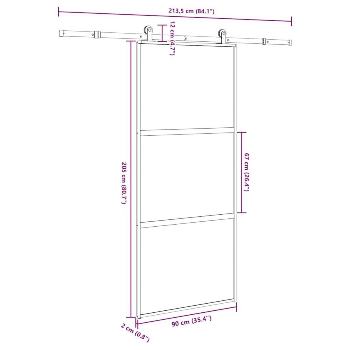 VIDAXL Porte coulissante kit de quincaillerie trempe verre aluminium