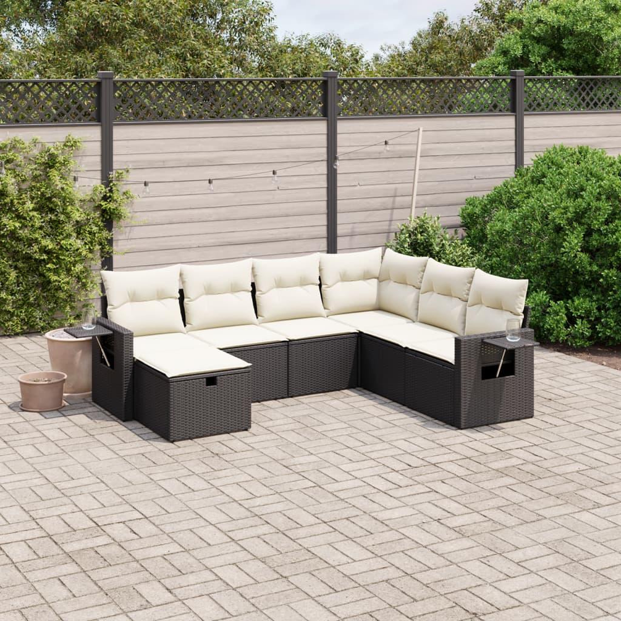 VIDAXL Salon de jardin 7 pcs avec coussins noir resine tressee
