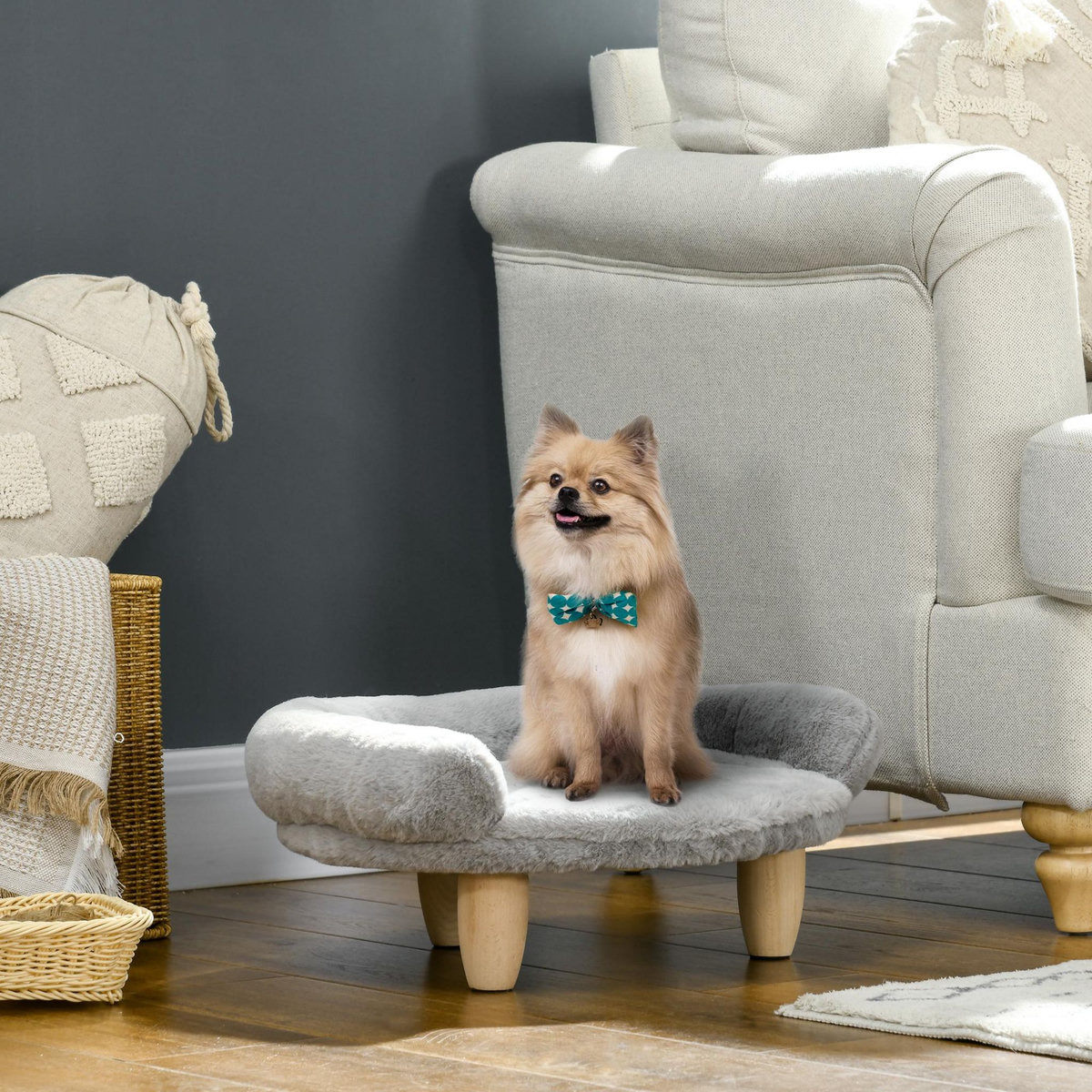 PAWHUT Canapé panier chien ou chat design scandinave housse amovible pieds en bois peluche douce gris