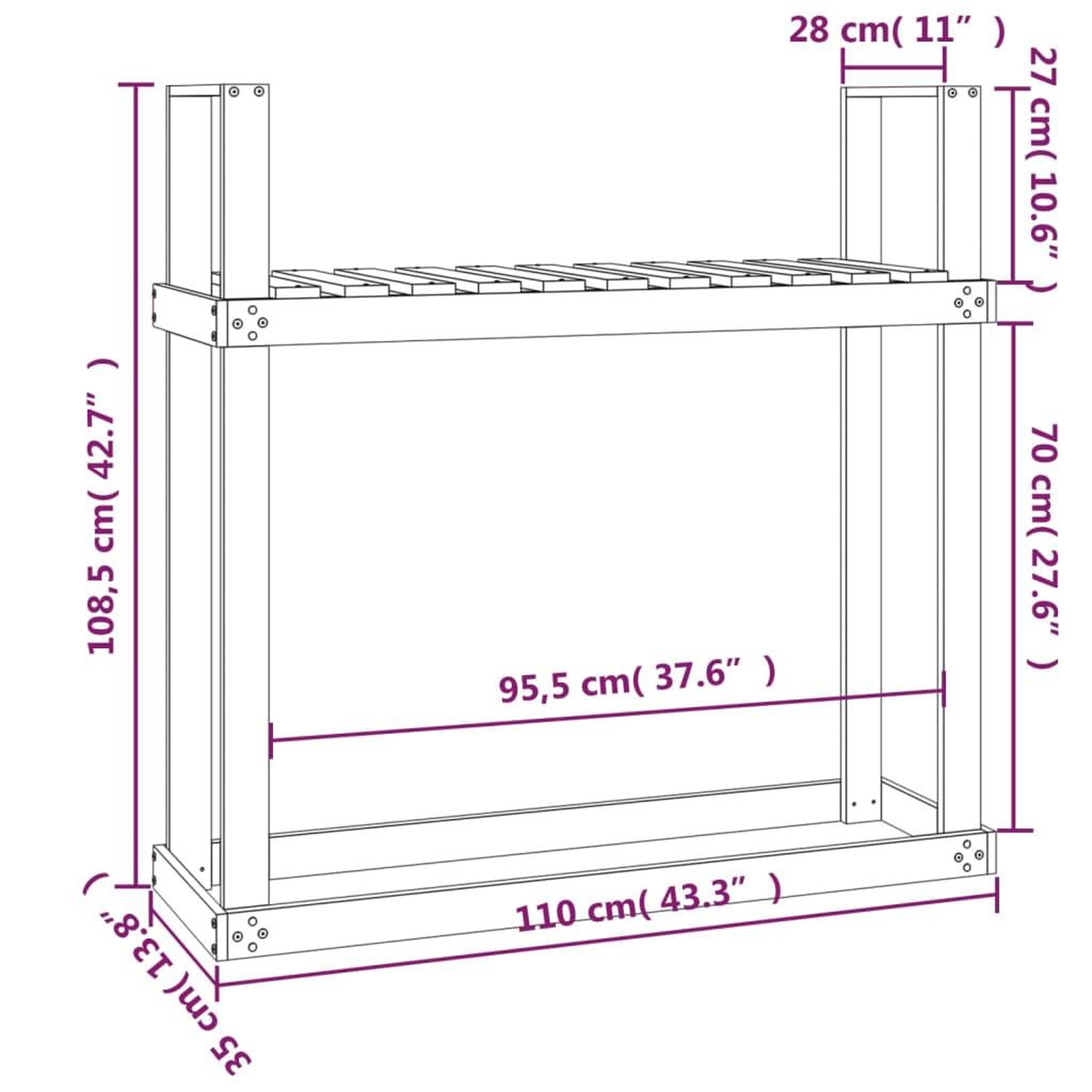 Voir la diapositive 6 : VIDAXL Support pour bois de chauffage 110x35x108,5 cm Bois de douglas