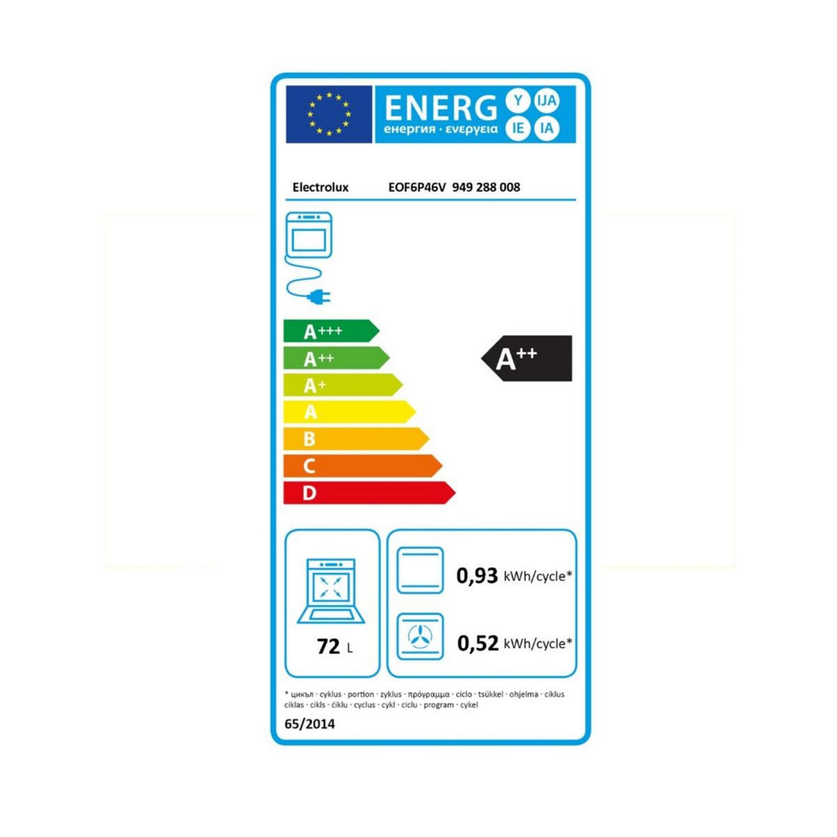 ELECTROLUX Four intégrable multifonction 72l 60cm pyrolyse - EOF6P46V1