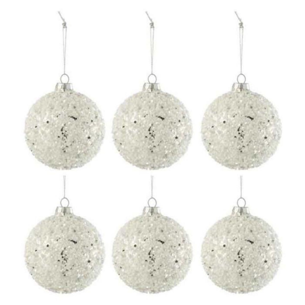 Paris Prix Lot de 6 Boules de Noël  Perles  8cm Blanc & Argent