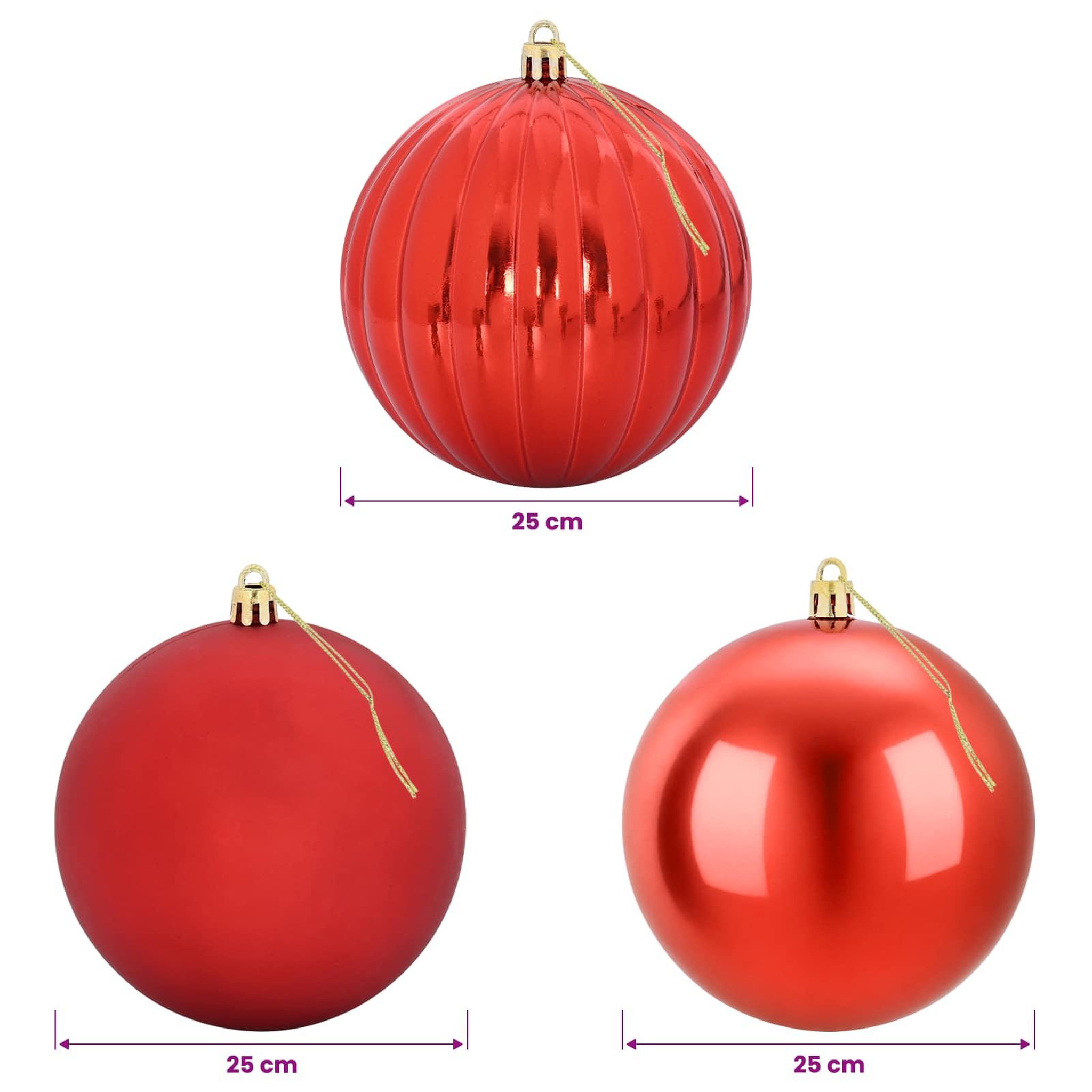 Voir la diapositive 6 : VIDAXL Lot de boules de Noël XXL 3 pc Rouge Diam. 25 cm Plastique