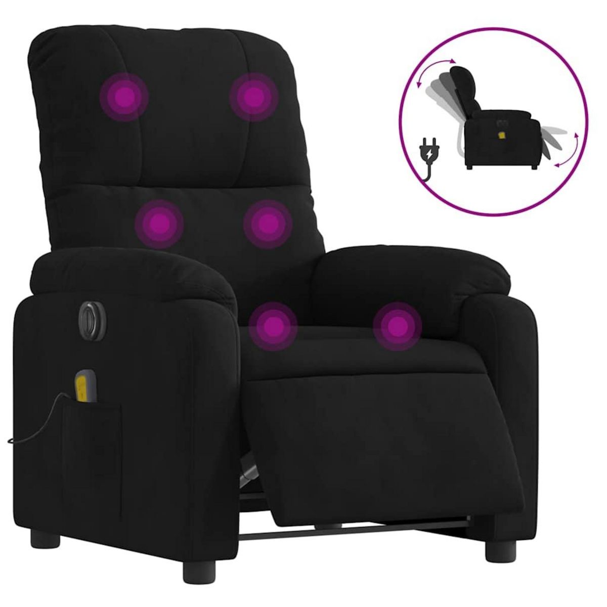 VIDAXL Fauteuil inclinable de massage electrique noir tissu microfibre