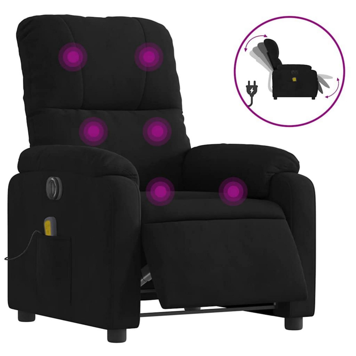 VIDAXL Fauteuil inclinable de massage electrique noir tissu microfibre
