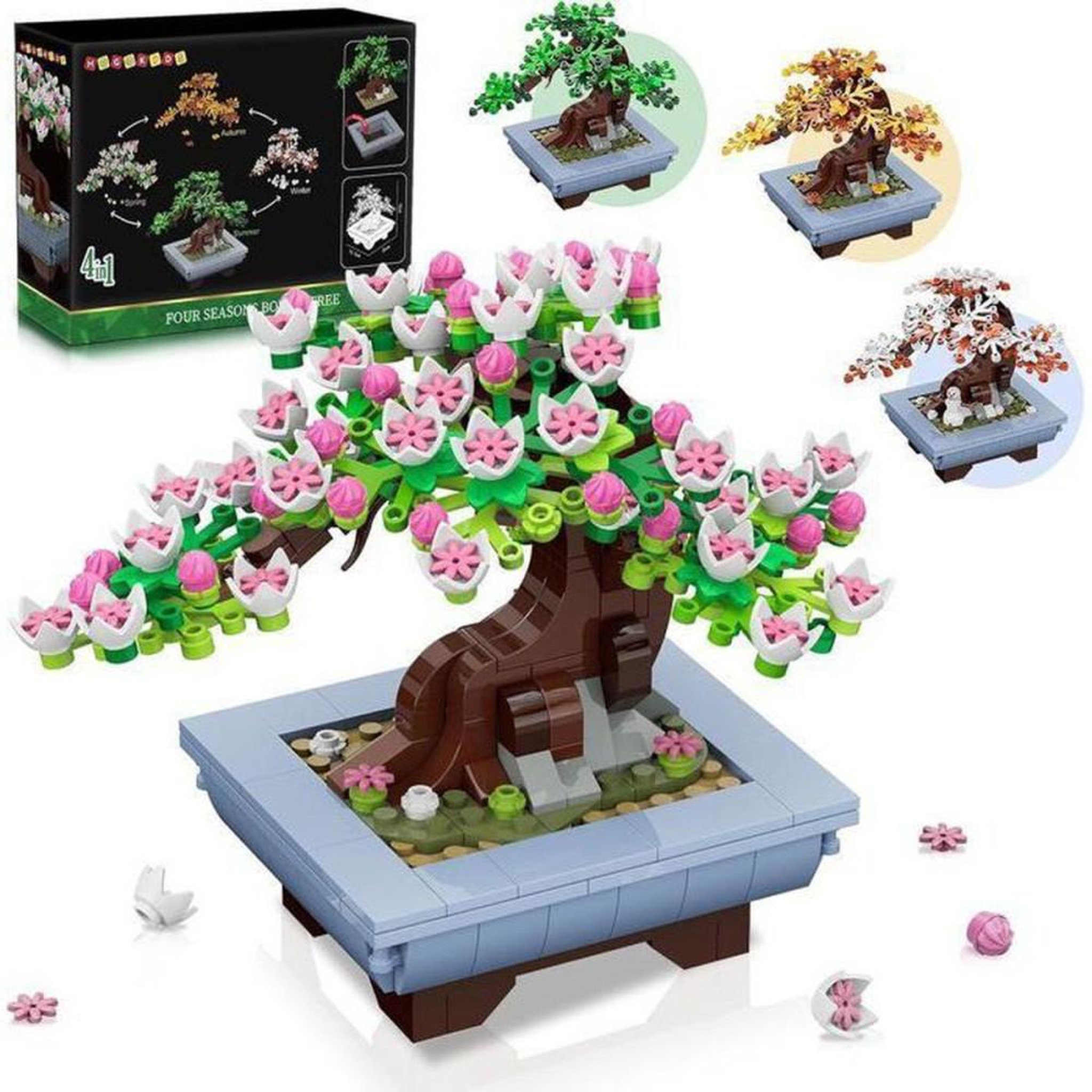 Kit de construction bonsaï 4 en 1 584 pièces – décor intérieur saisons (printemps, automne, hiver)