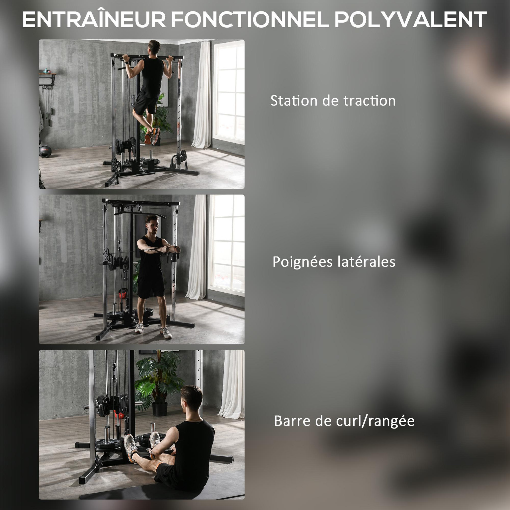 Voir la diapositive 4 : HOMCOM Station de musculation multifonction réglages multiples acier gris noir