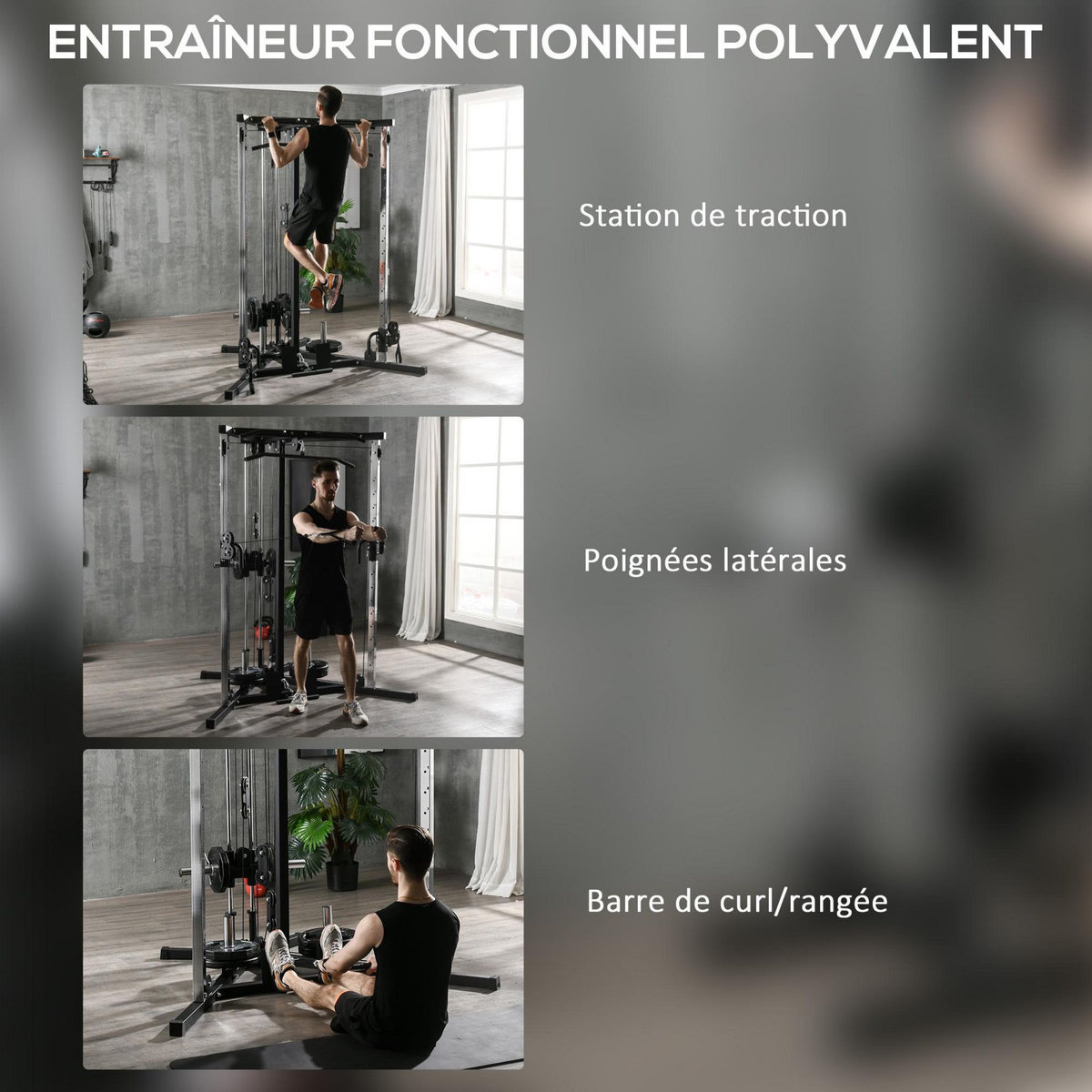 HOMCOM Station de musculation multifonction réglages multiples acier gris noir