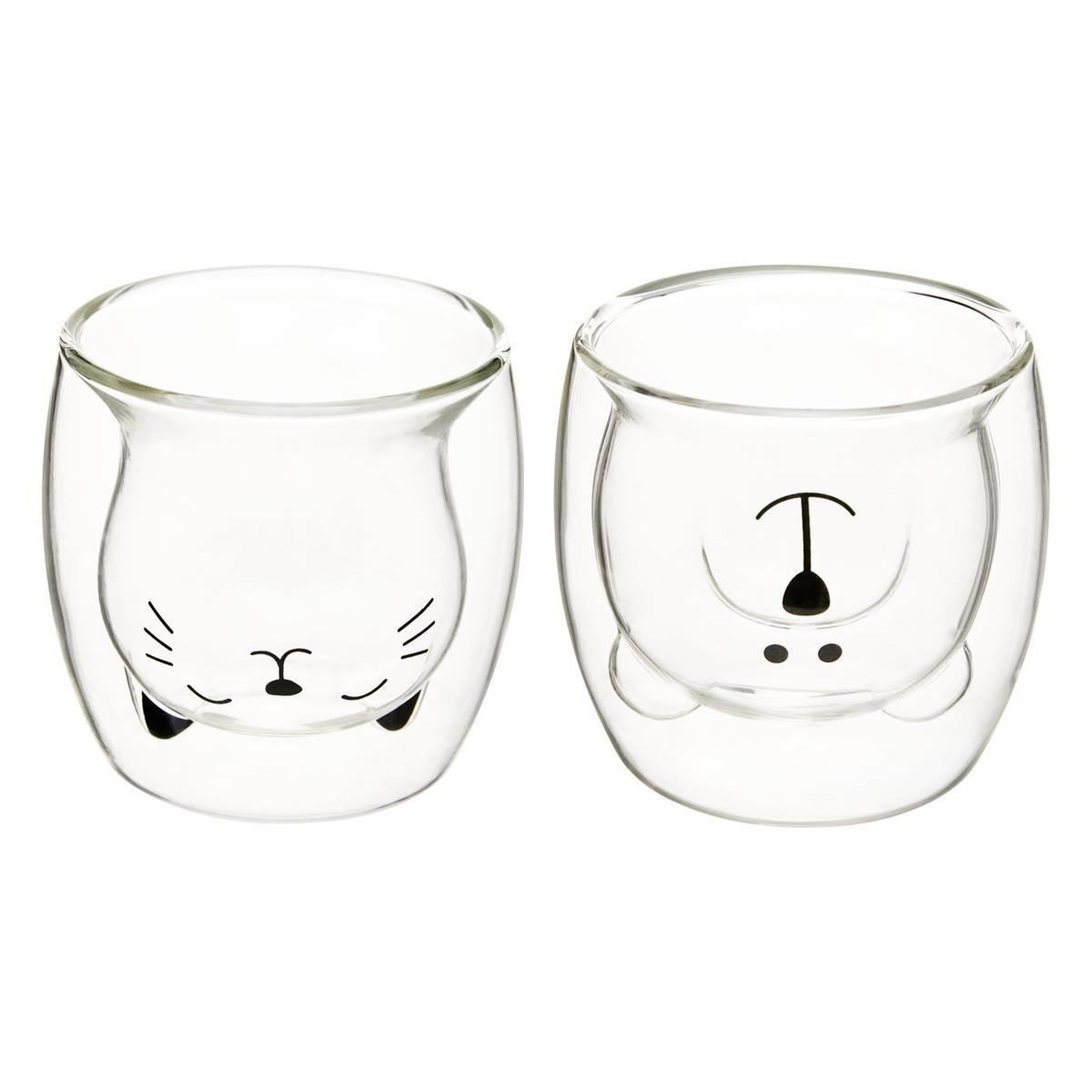 SECRET DE GOURMET Coffret 2 Mugs en Verre  Animaux  25cl Transparent