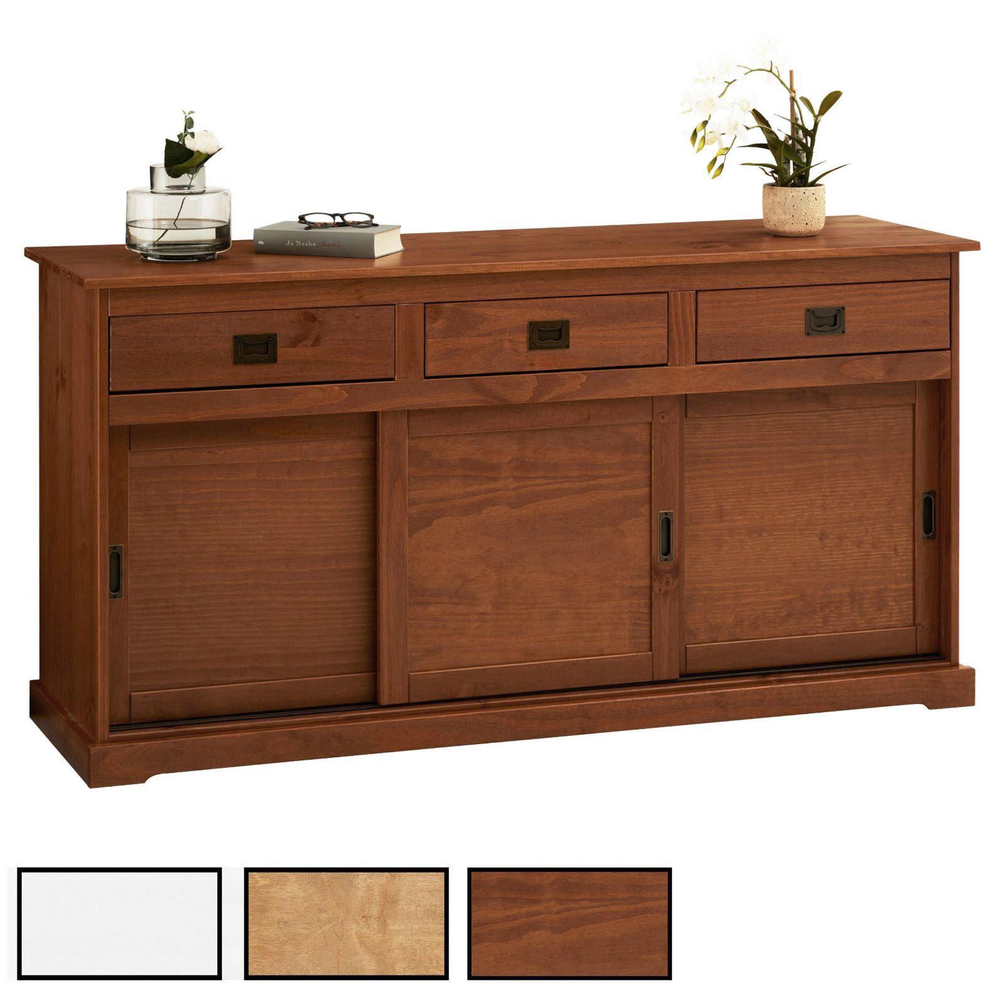 IDIMEX Buffet SAVONA en pin massif, 3 tiroirs et 3 portes. Coloris disponibles : Marron