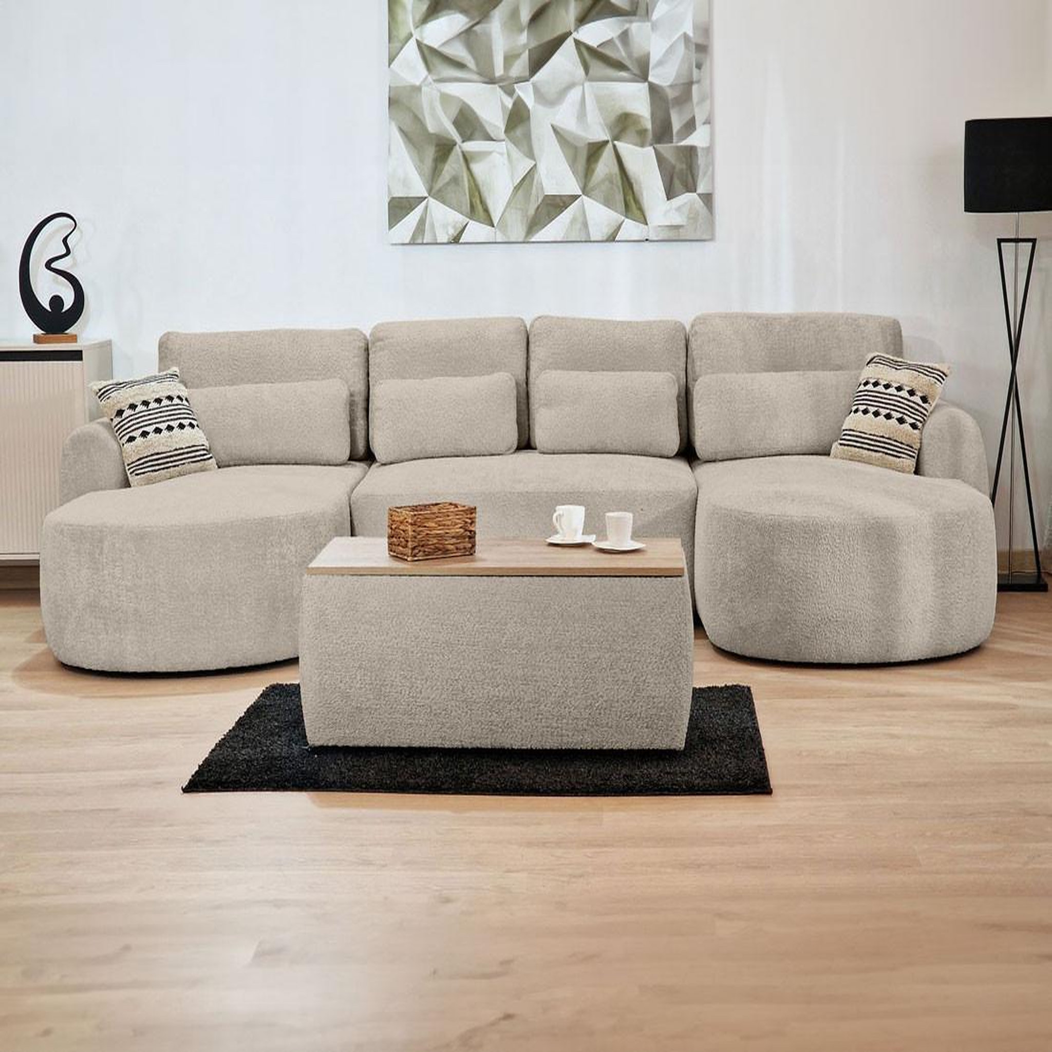 Voir la diapositive 6 : BEST MOBILIER Mahina - canapé panoramique en u 7 places - convertible avec coffre - en tissu bouclette